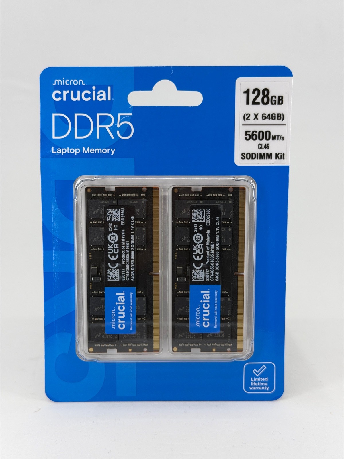 Crucial 128GB (2x64GB) DDR5 5600MHz SODIMM Laptop RAM Kit (CT2K64G56C46S5) - New Crucial 128GB (2x64GB) DDR5 5600MHz SODIMM Laptop RAM Kit (CT2K64G56C46S5) - New