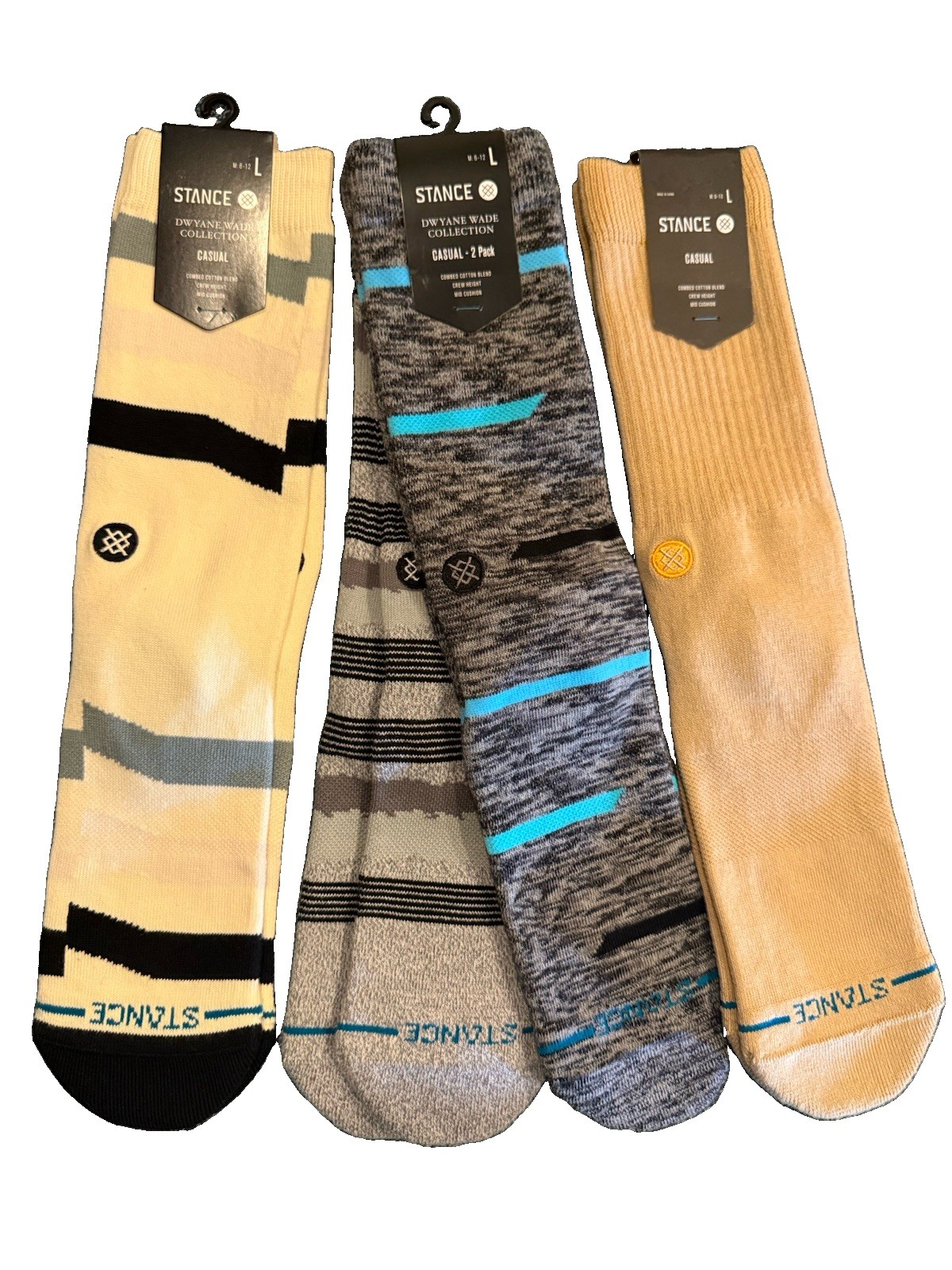 STANCE TRIO WITH 4 PAIRS OF CREW SOCKS. ICON MEETS DWAYNE WADE NWT SIZE LARGE.