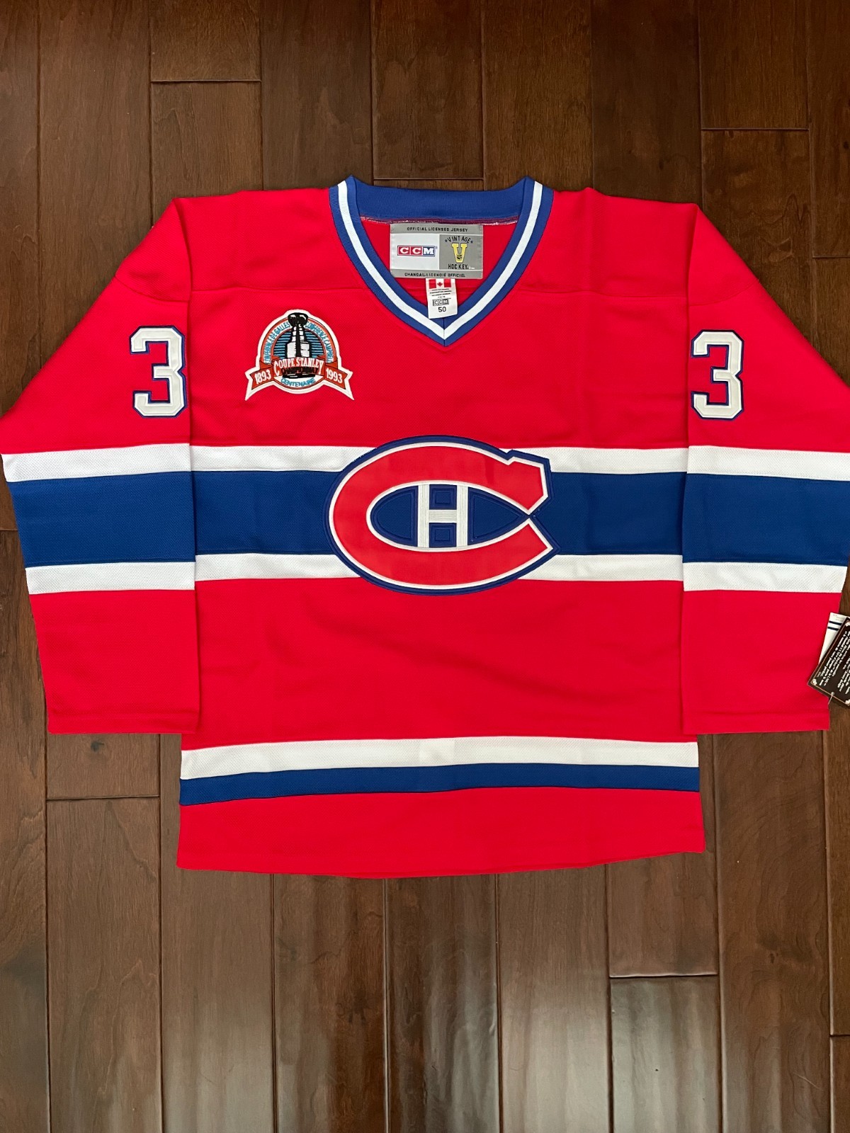 Vintage Patrick Roy Montreal Canadiens 1993 Stanley Cup jersey red men's size