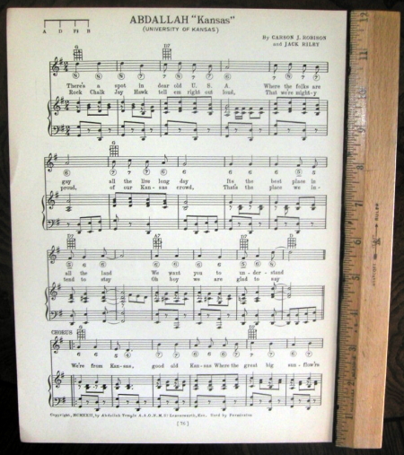 KANSAS UNIVERSITY vintage song sheet c1929 ABDALLAH \