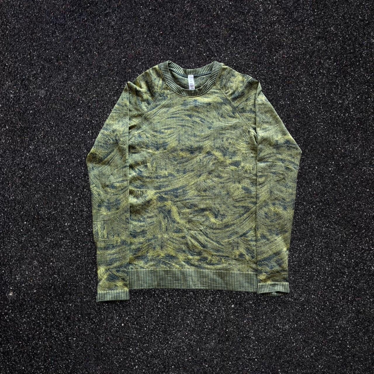 Lululemon Swiftly Tech Long Sleeve Crew Green Swirl Thumbholes Top Size 8