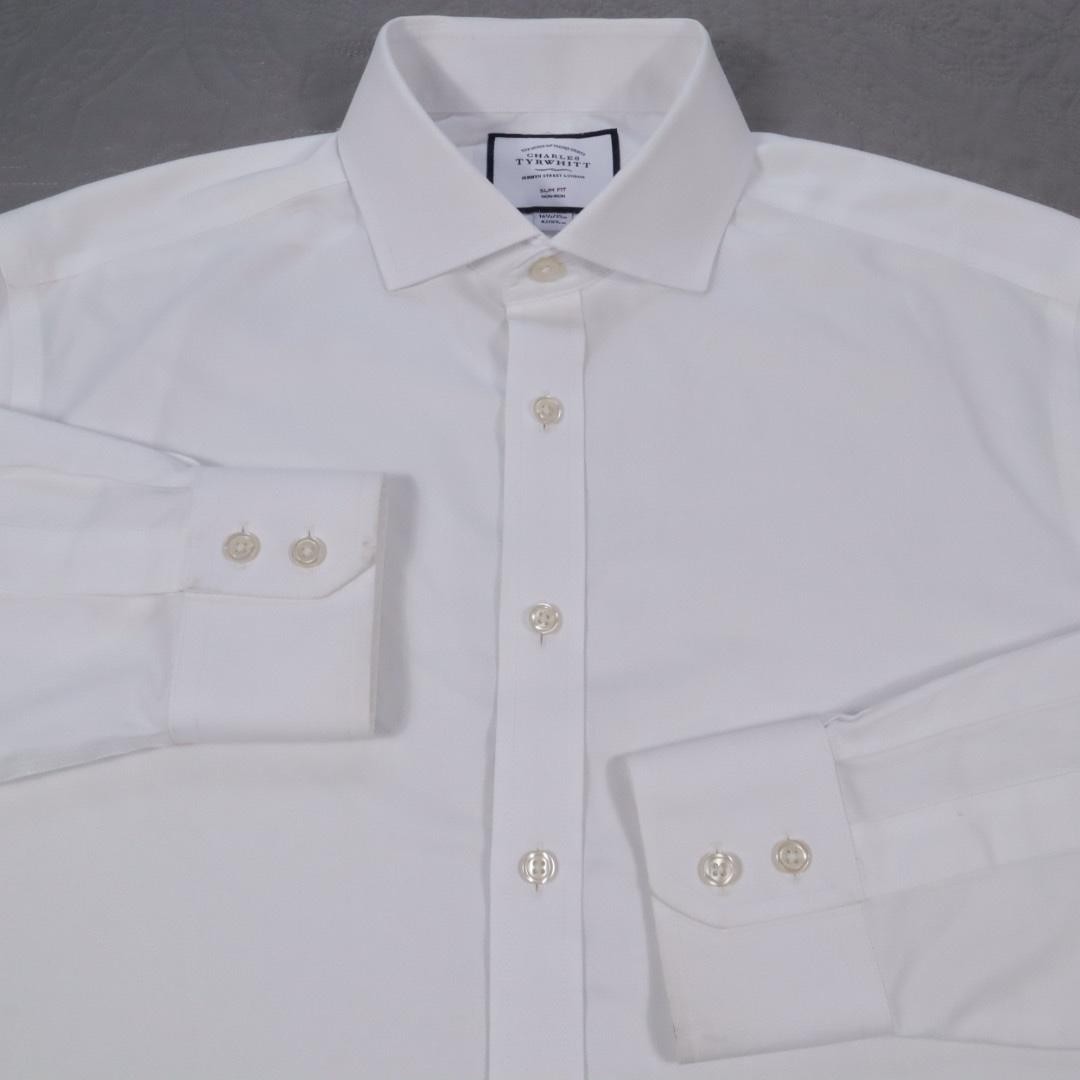 Charles Tyrwhitt White Dress Shirt Mens 16.5 34/35 Large Slim Fit Non Iron