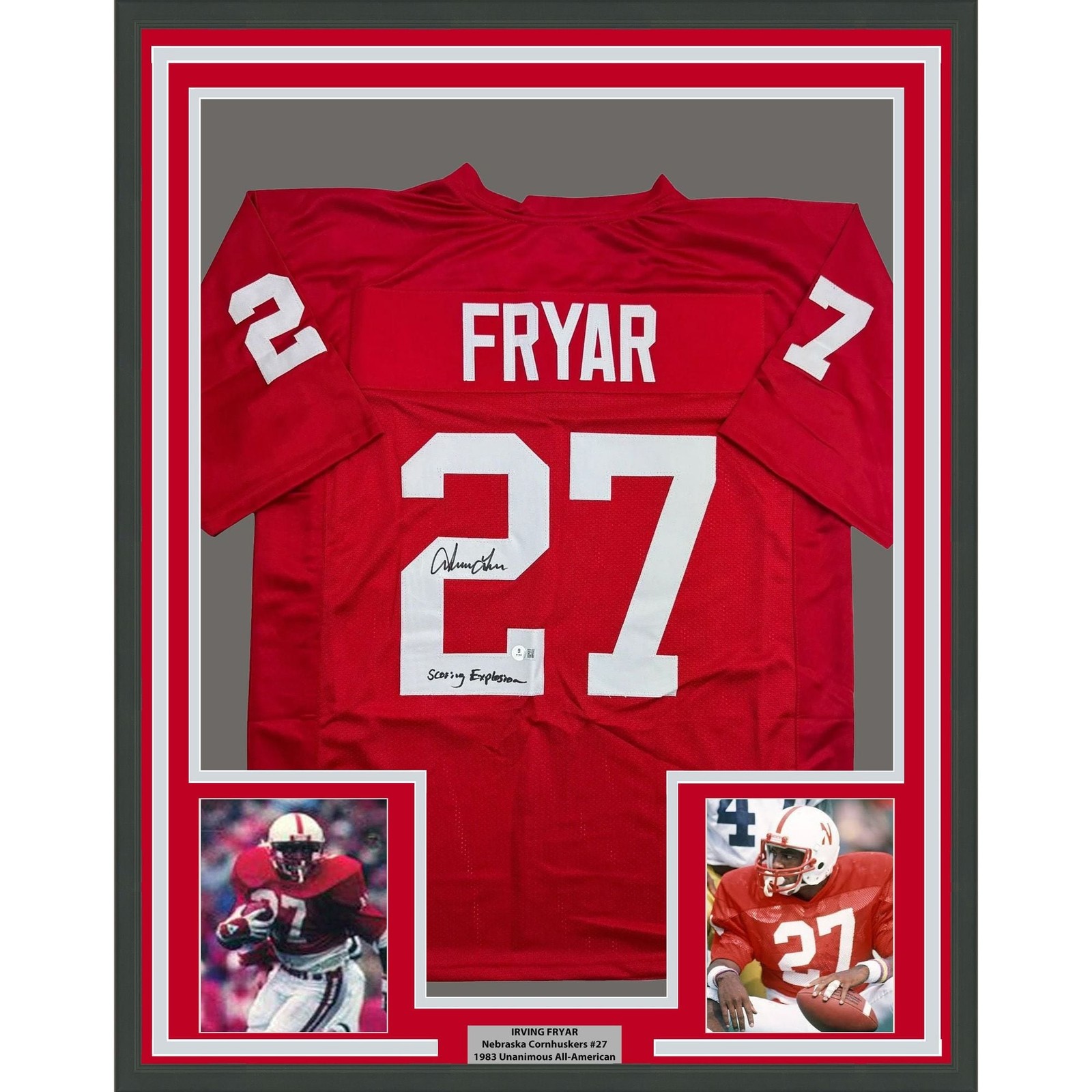 Framed Autographed/Signed Irving Fryar 35x39 Nebraska Red Jersey BAS COA