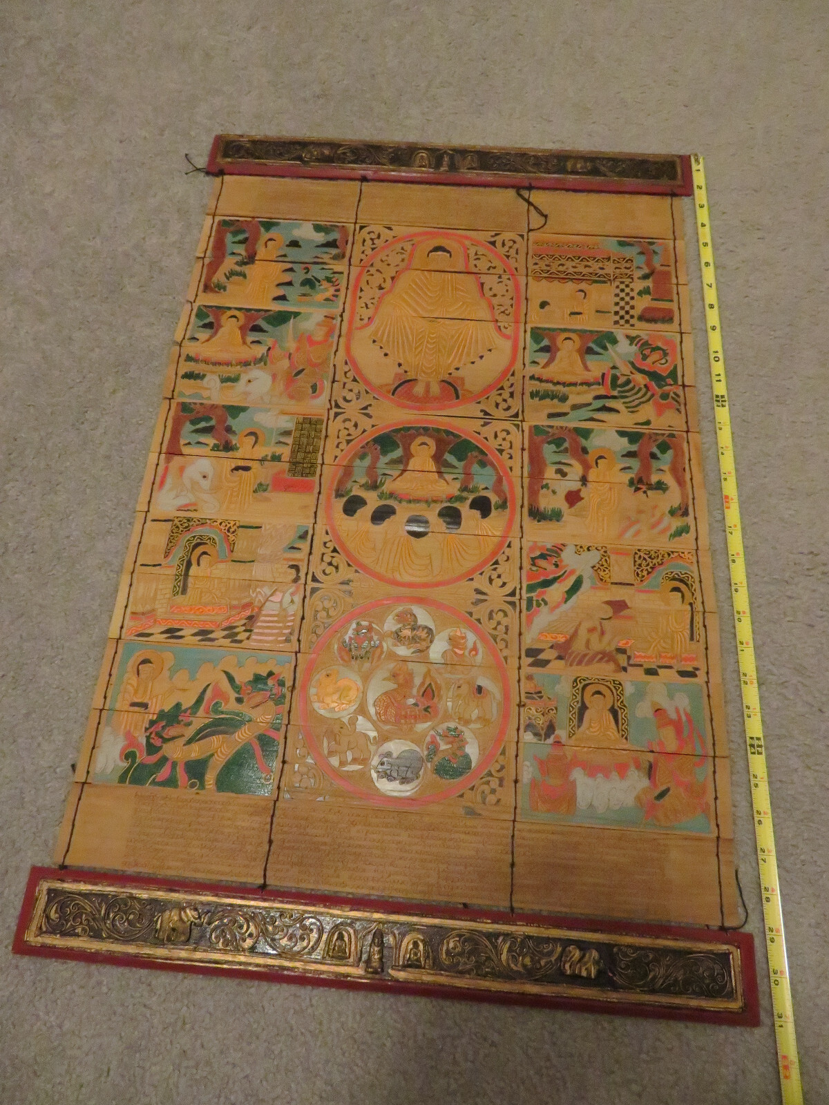 ANTQ 19 Century Chinese Tibetan Buddhist Thangka Hand Painted Scroll on Bamboo