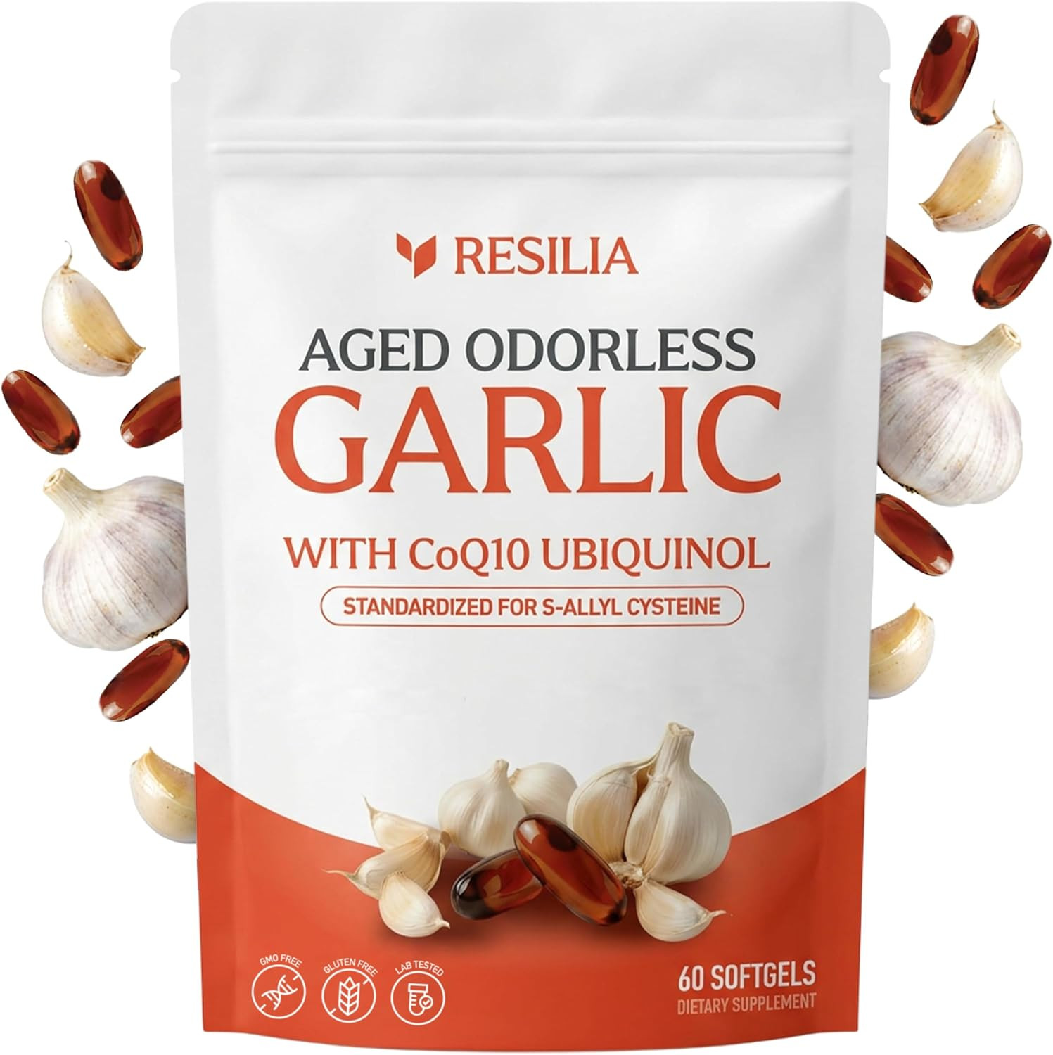Resilia Odorless Aged Garlic Extract Softgels 60 Count CoQ10 Ubiquinol USA SHIP Resilia Odorless Aged Garlic Extract Softgels 60 Count CoQ10 Ubiquinol USA SHIP