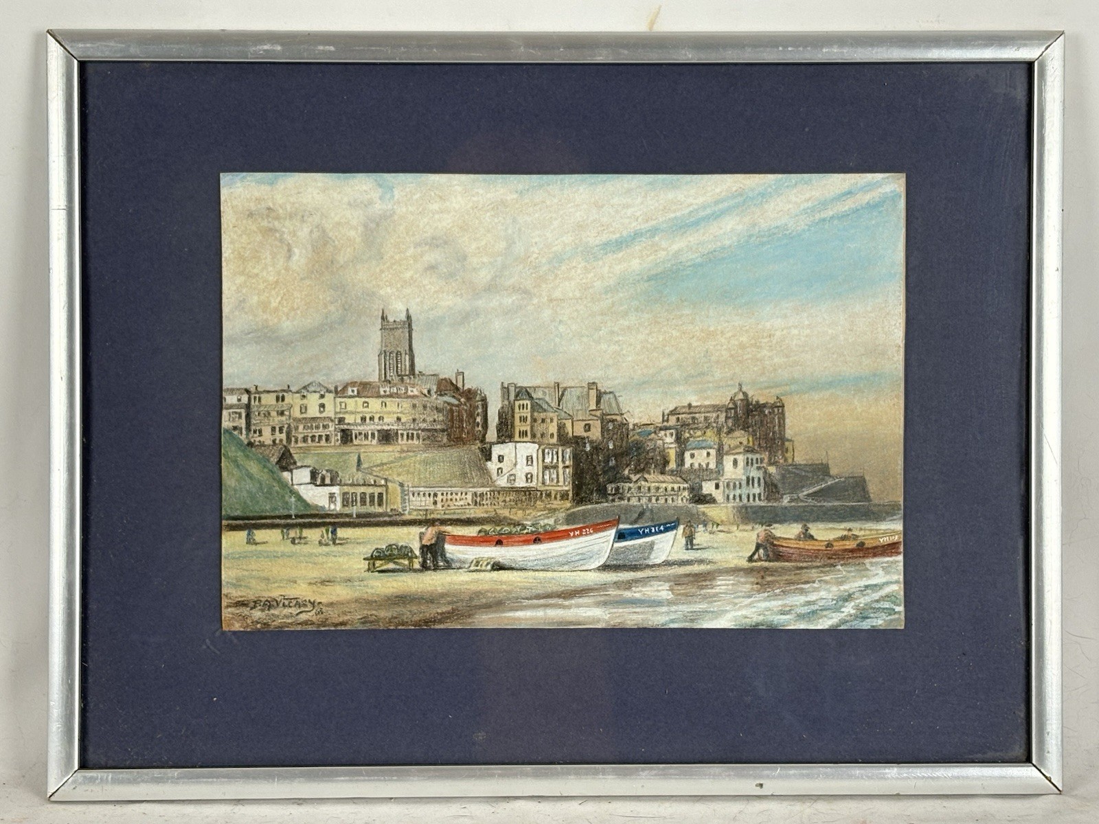 1965 Signed E.G.Vickers Pastel Cromer Beach Norfolk Boats Church Framed