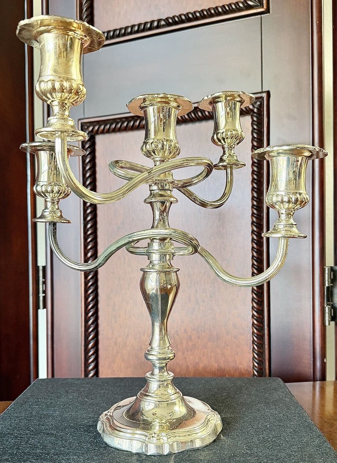 Vintage Silver-Plated E.P. Zinc 5-Arm Spiral Candelabra Made In England