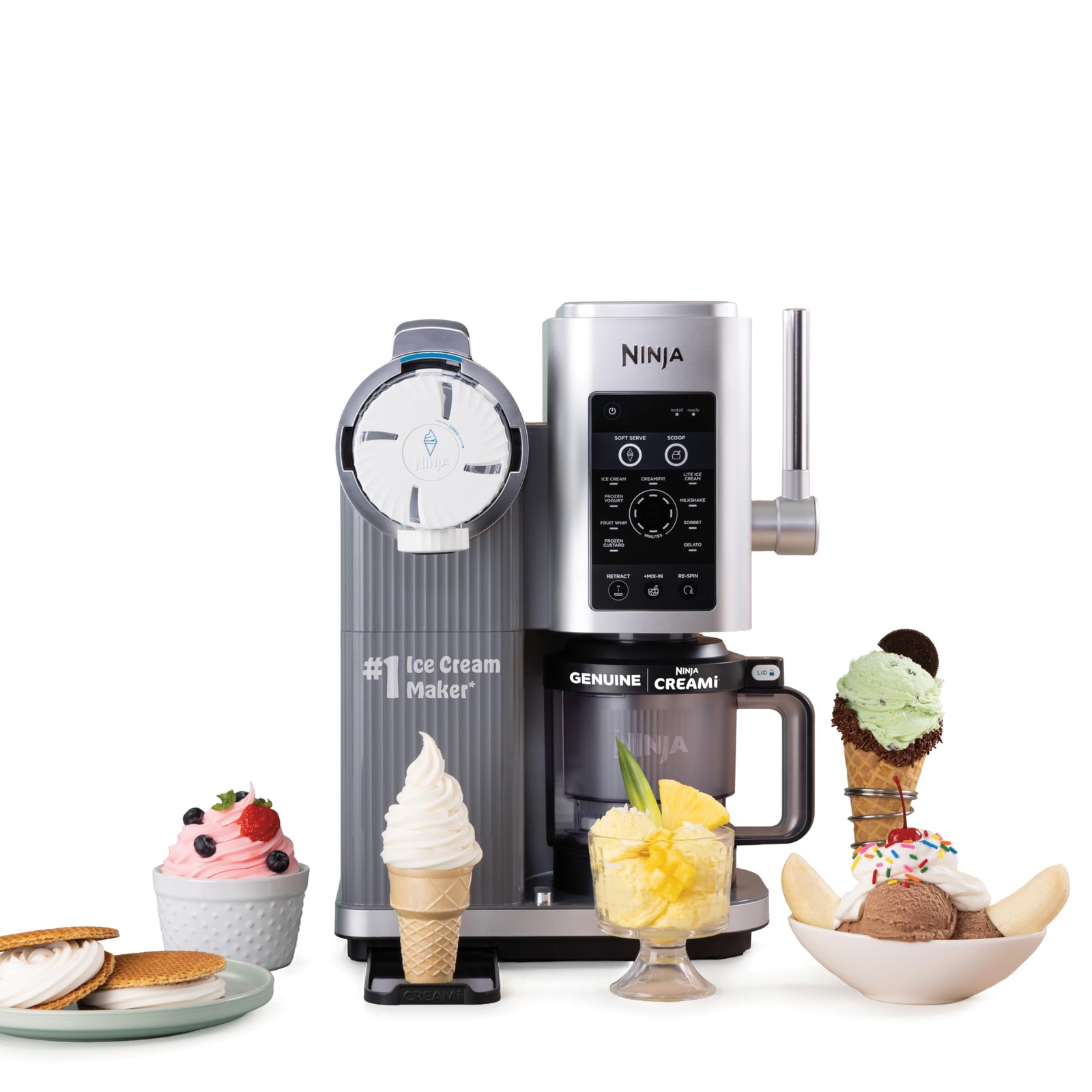 Ninja NC701 CREAMi Scoop & Swirl Ice Cream Machine Silver 13-in-1