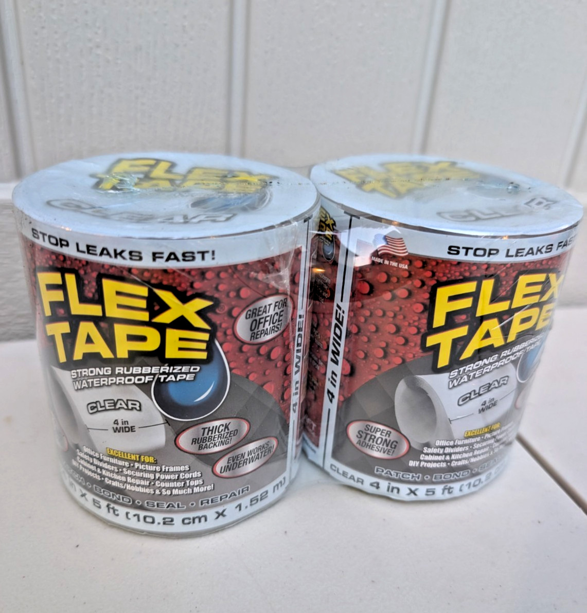 Flex Tape Clear Strong Rubberized Waterproof Tape – 4 in x 5 ft – 2 Rolls