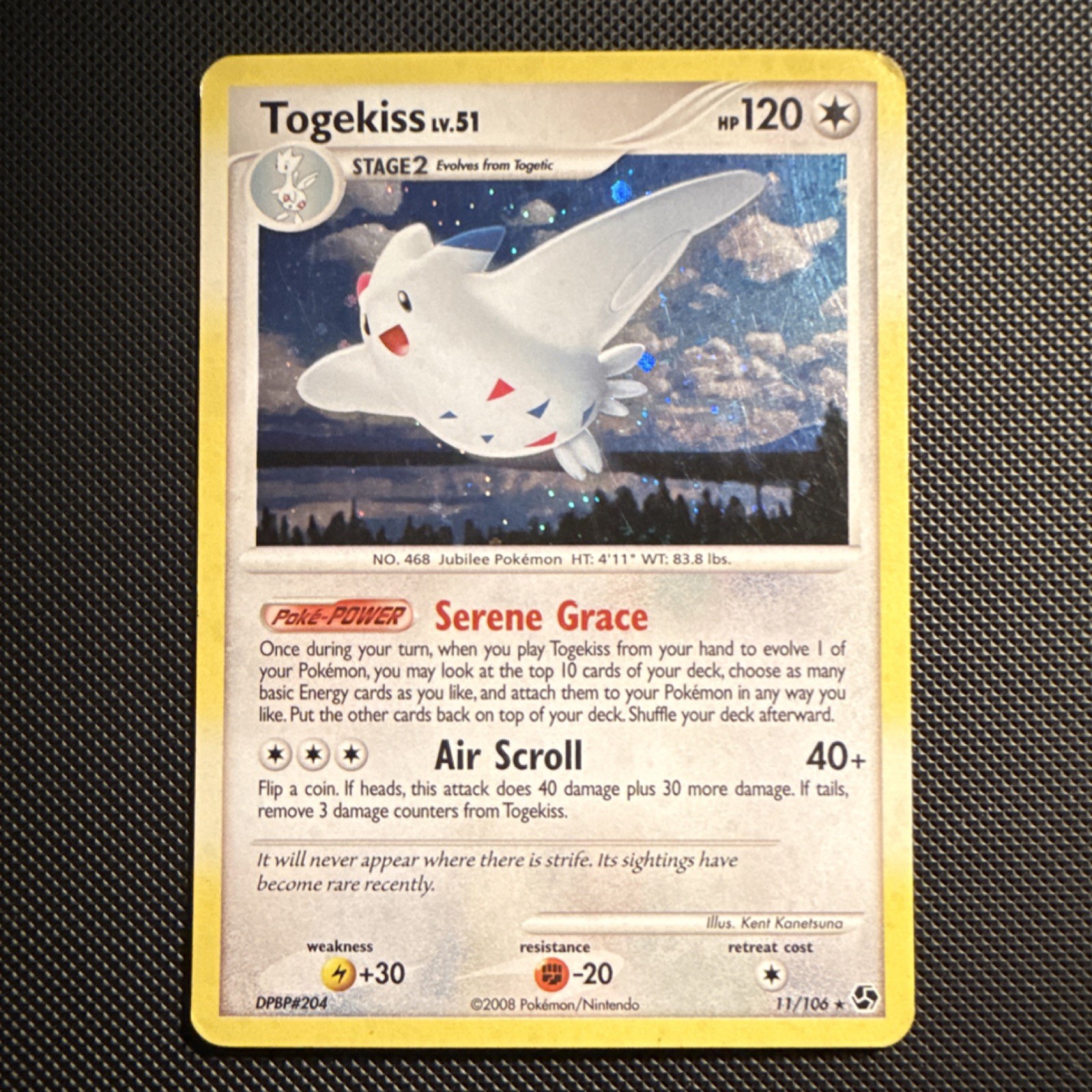 Pokémon Togekiss Diamond & Pearl Rare Holo English 11/106 2008 Card Pokémon Togekiss Diamond & Pearl Rare Holo English 11/106 2008 Card