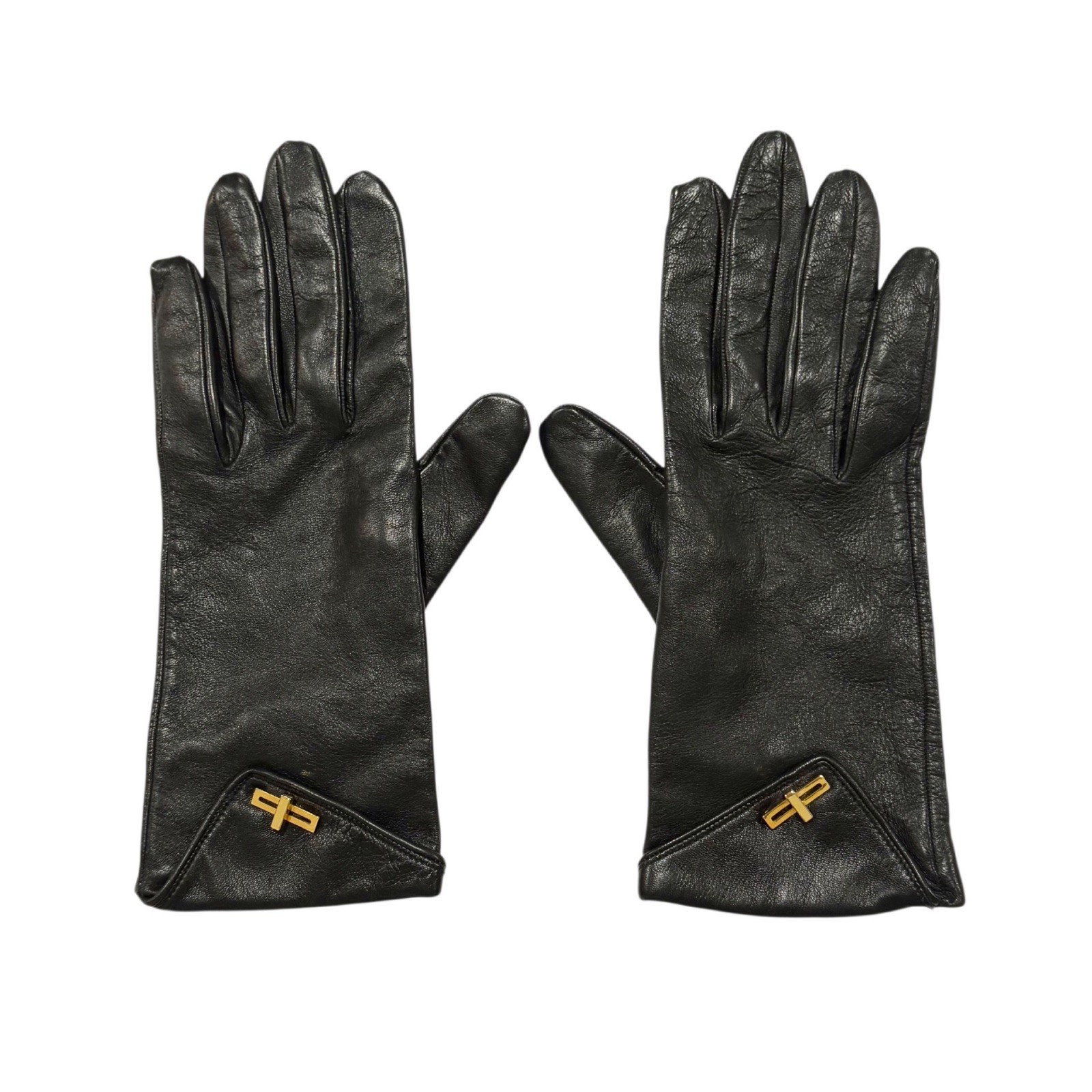 Vintage Charles Jourdan Paris Black Lamb Leather Gloves Silk Lined Women\'s 6.5