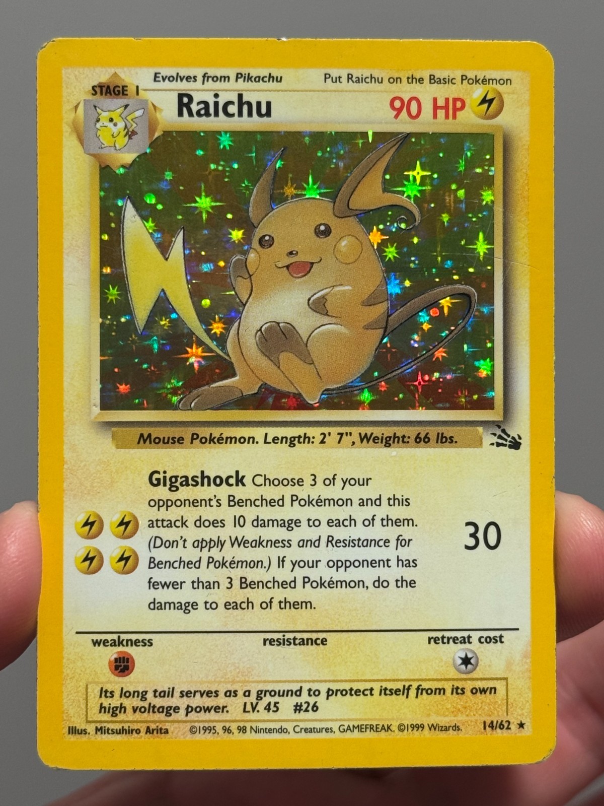 Raichu 14/62 HOLO Rare Fossil Unlimited Pokemon TCG WOTC 1999 English - MP Raichu 14/62 HOLO Rare Fossil Unlimited Pokemon TCG WOTC 1999 English - MP