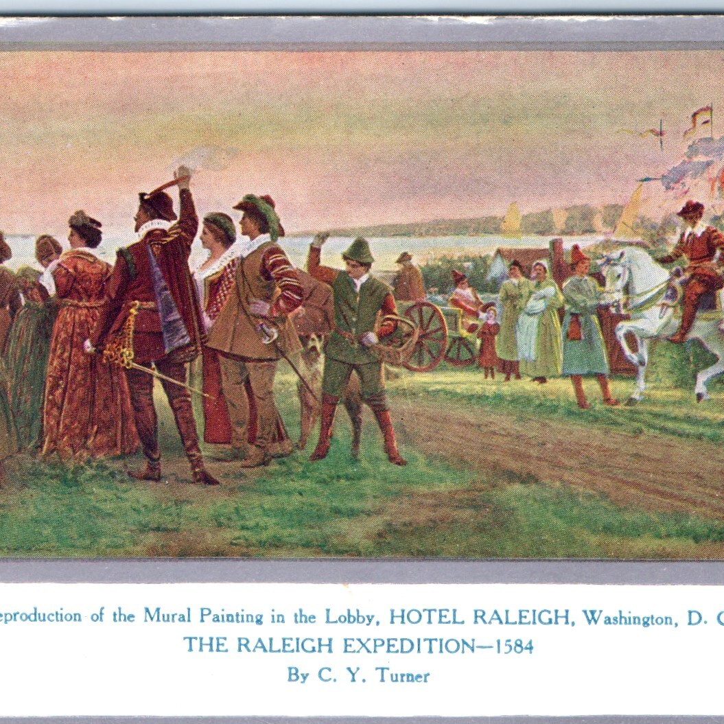 c1910s Washington DC Hotel Raleigh Mural CY Turner Expedition Postcard
