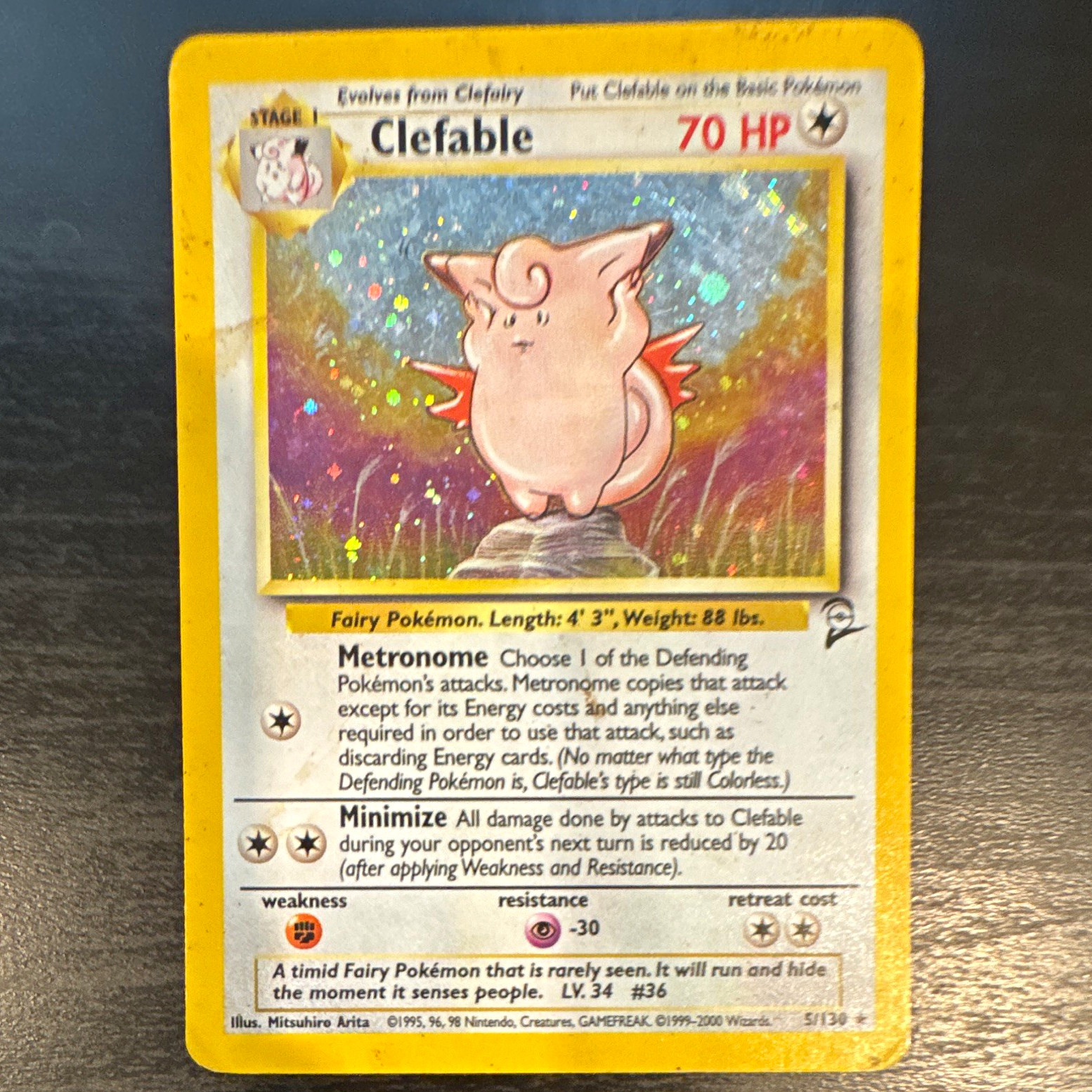 Clefable 5/130 Base Set 2 Holo Rare 2000 HP/DMG Swirl EN Pokemon Vintage