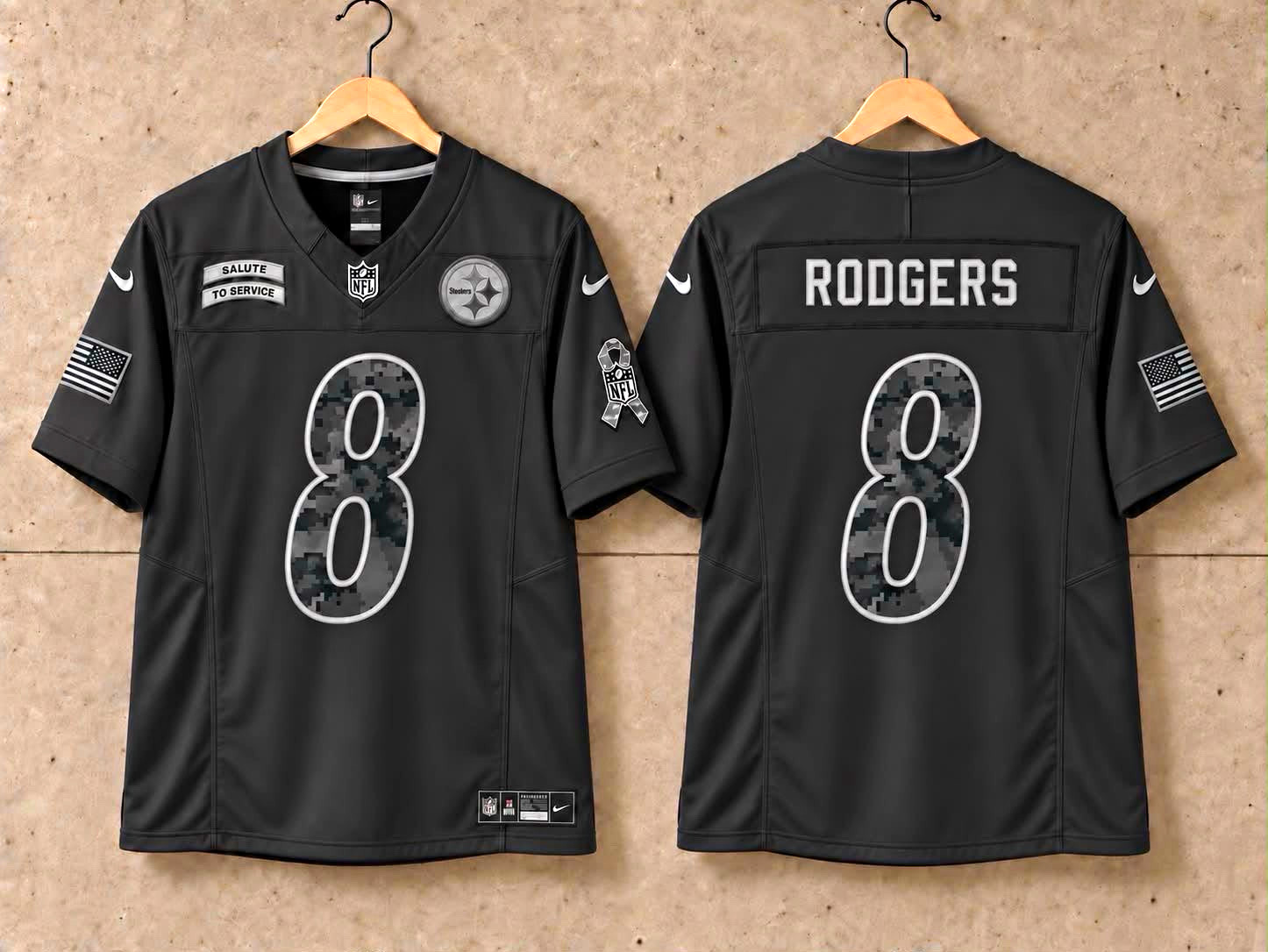 Nike Pittsburgh Steelers Aaron Rodgers #8 Black Salute to Service Jersey Nike Pittsburgh Steelers Aaron Rodgers #8 Black Salute to Service Jersey