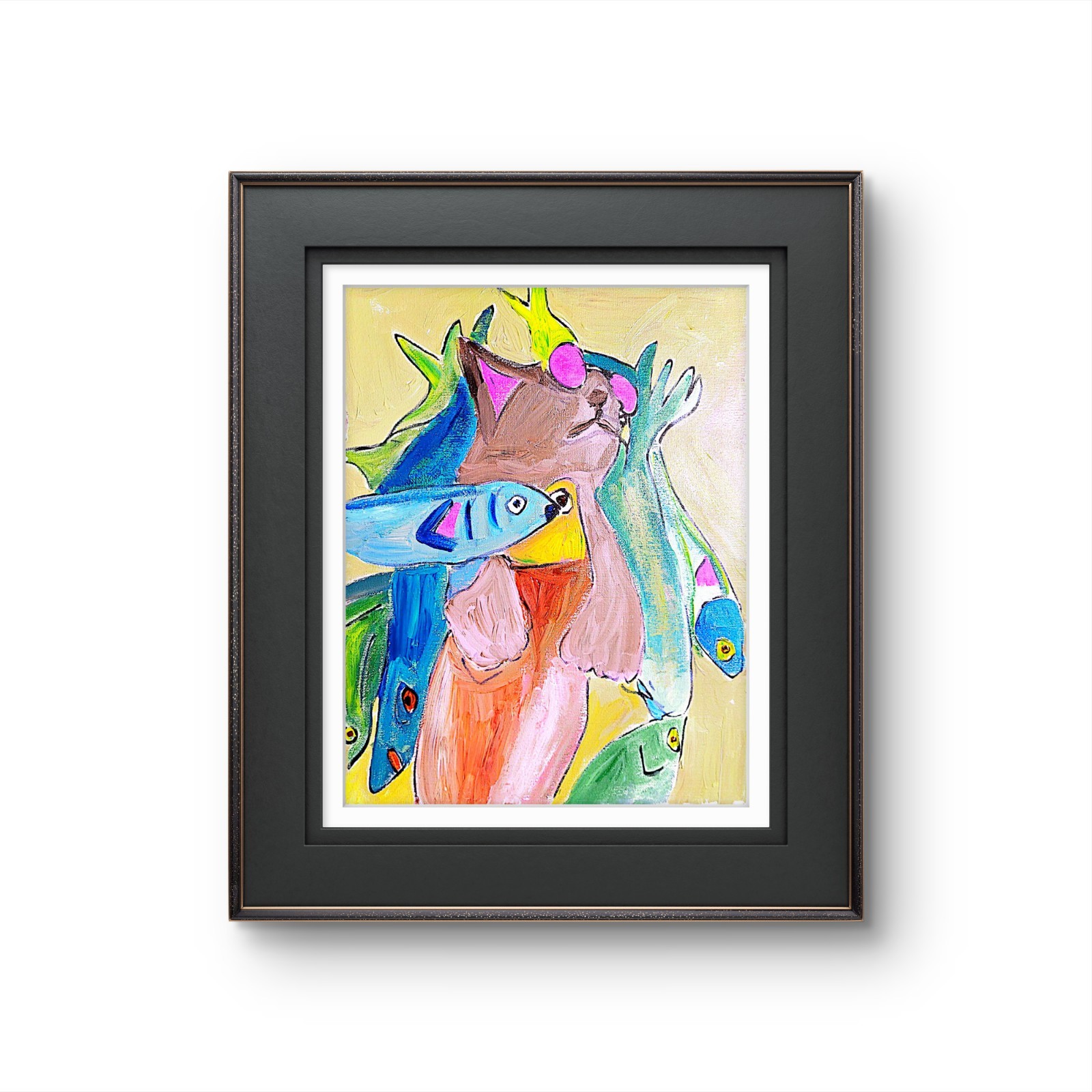 Cat Fished Abstract Expressionist Original Painting Canvas