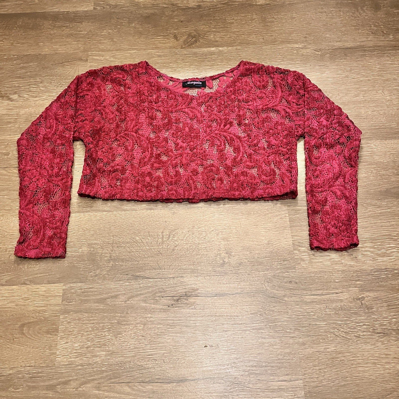 MARGARITA California Sheer Lace Long Sleeve Crop Top (M)