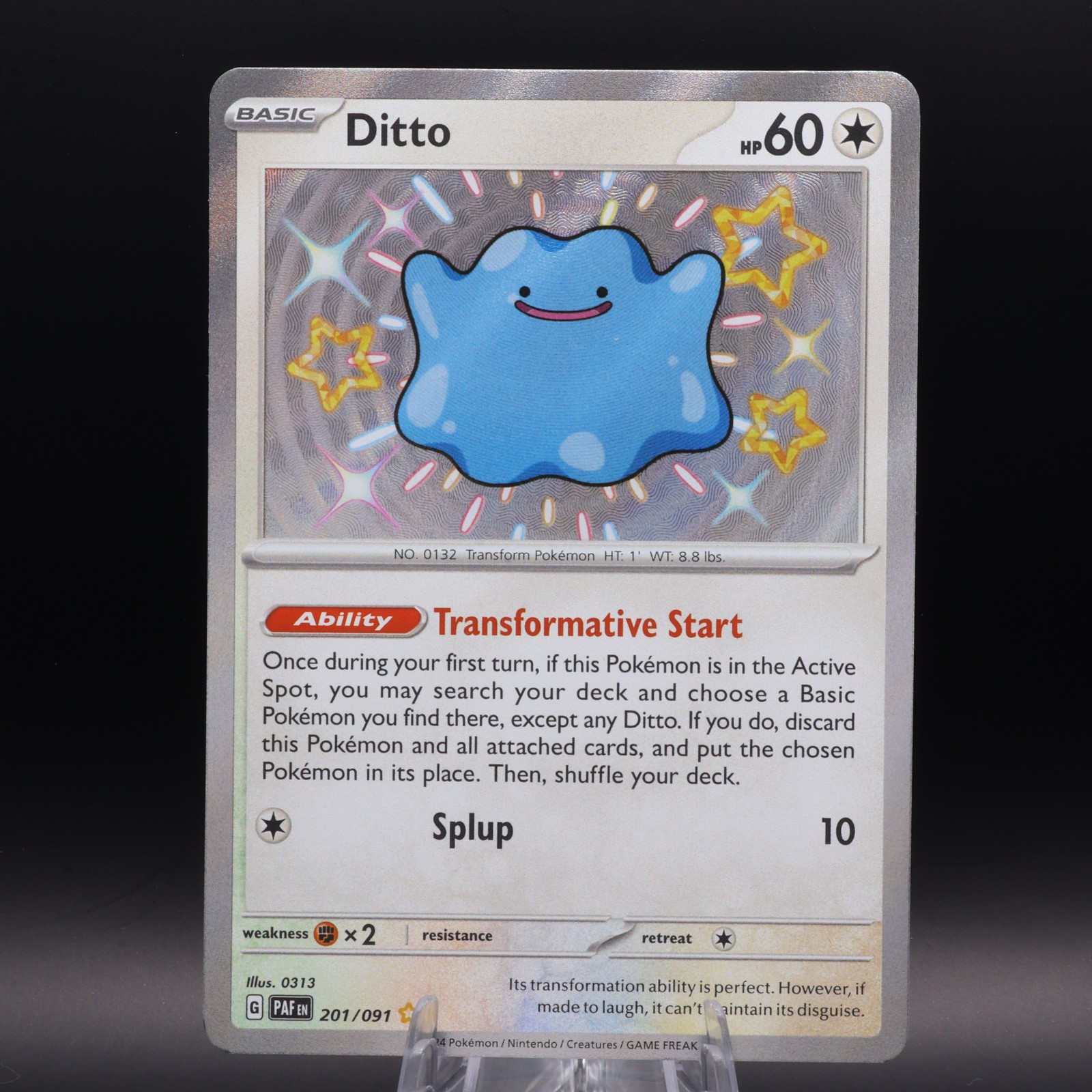 Pokémon TCG Ditto Baby Shiny Holo Rare Card 201/091 Sv: Paldean Fates