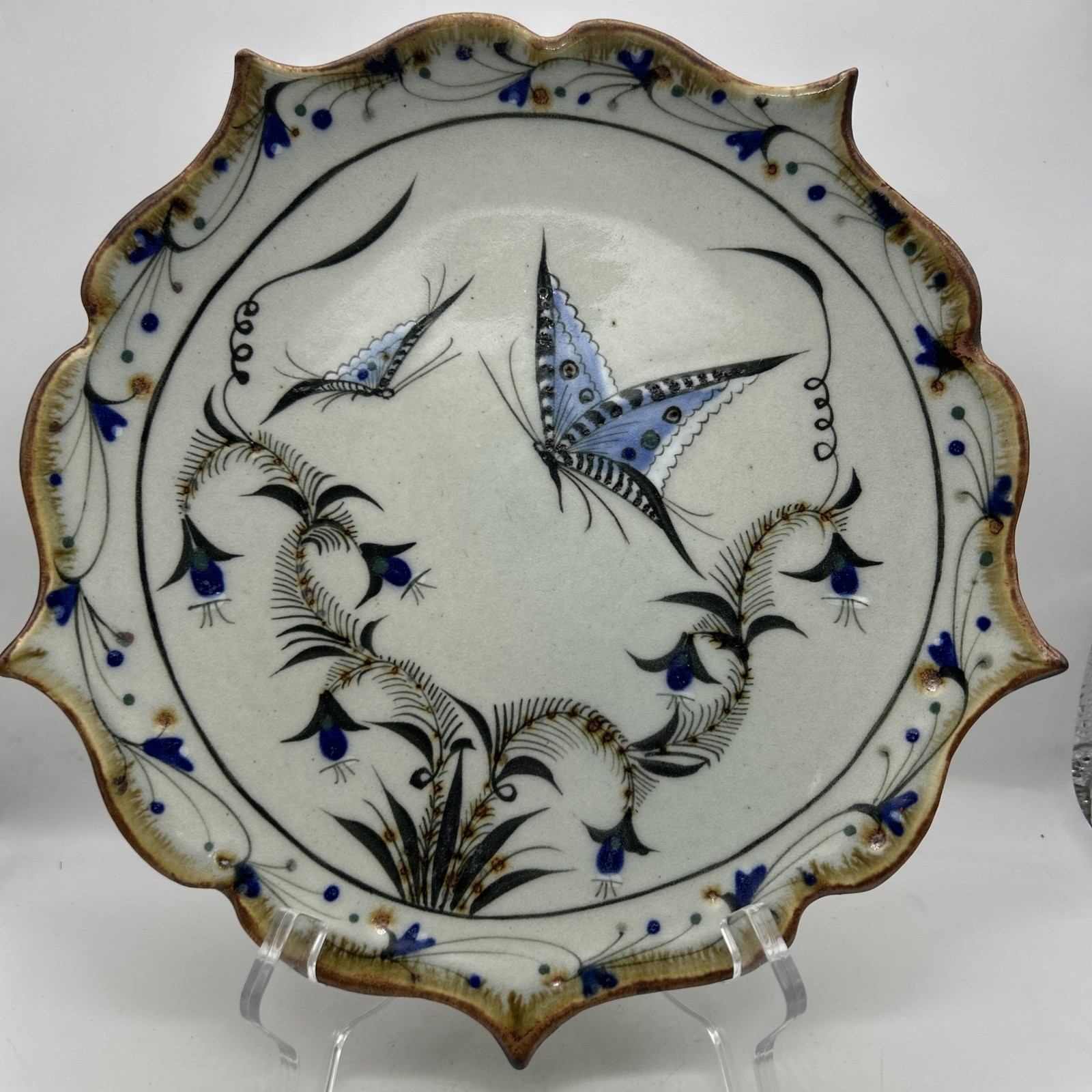 Vtg Ken Edwards Mexican Pottery Platter Plate Signed KE Mexico Butterfly 🦋 Vtg Ken Edwards Mexican Pottery Platter Plate Signed KE Mexico Butterfly 🦋
