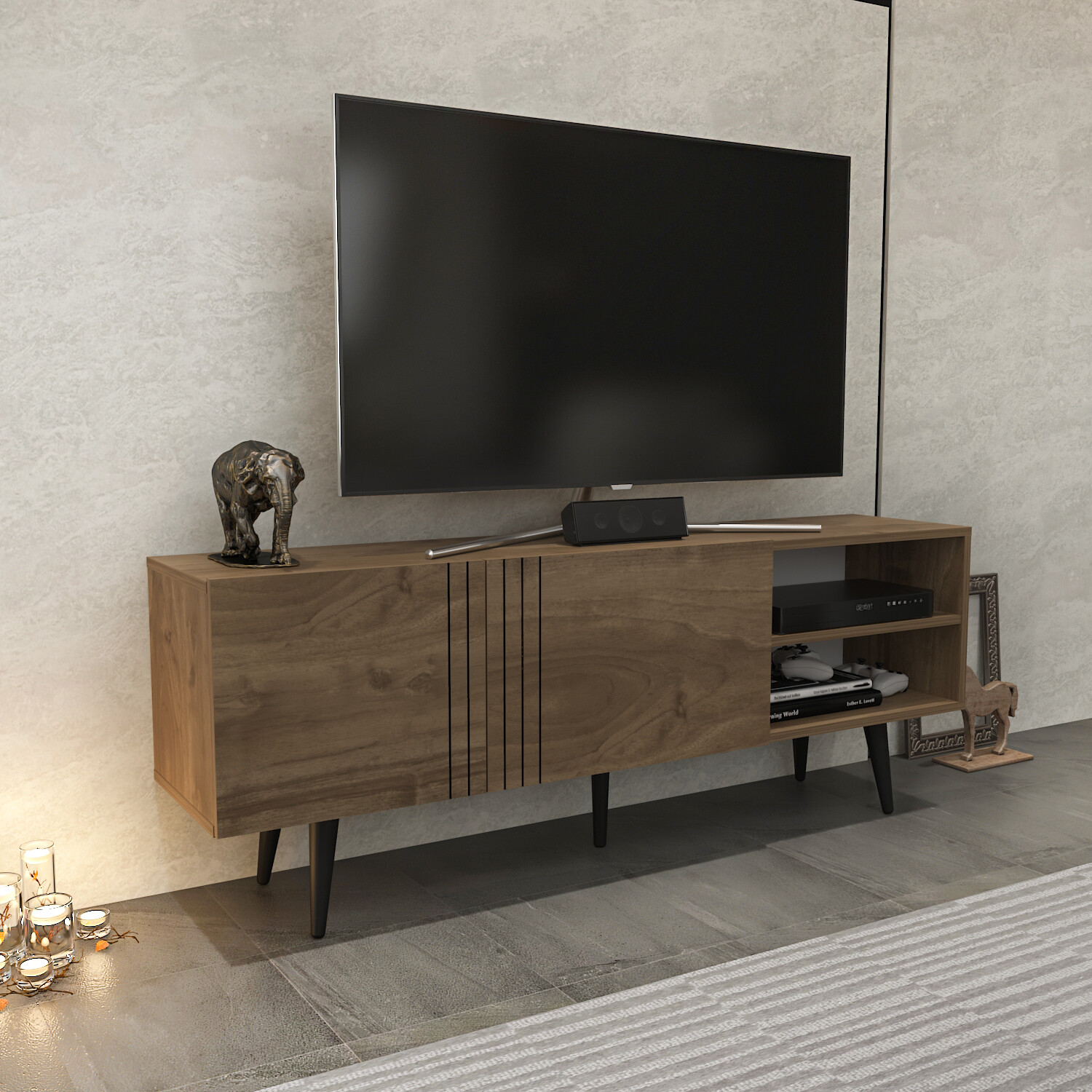 Decorotika Ronas Mid-Centruy Modern TV Stand Entertainment Center for 75 in TVs