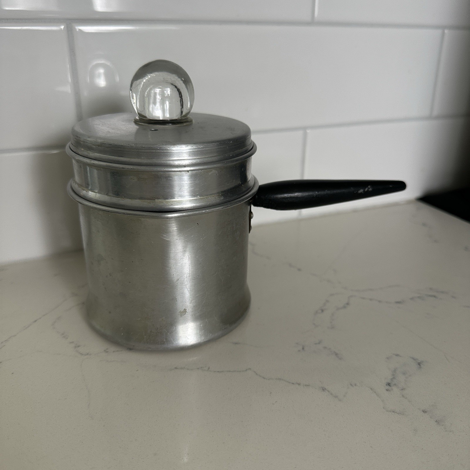 Vtg Comet Two Cup Coffee Aluminum Percolator Stove Top Camping Made In USA Glass Vtg Comet Two Cup Coffee Aluminum Percolator Stove Top Camping Made In USA Glass