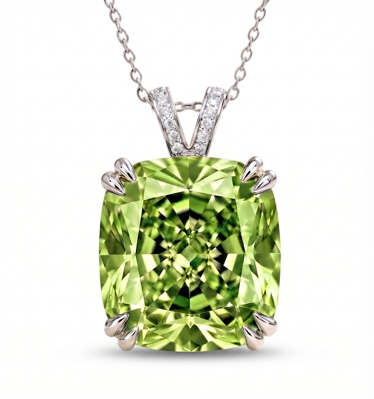 RARE 15.75 Ct Pridot Green Diamond Solitaire Necklace, Great Luster, FREE Studs