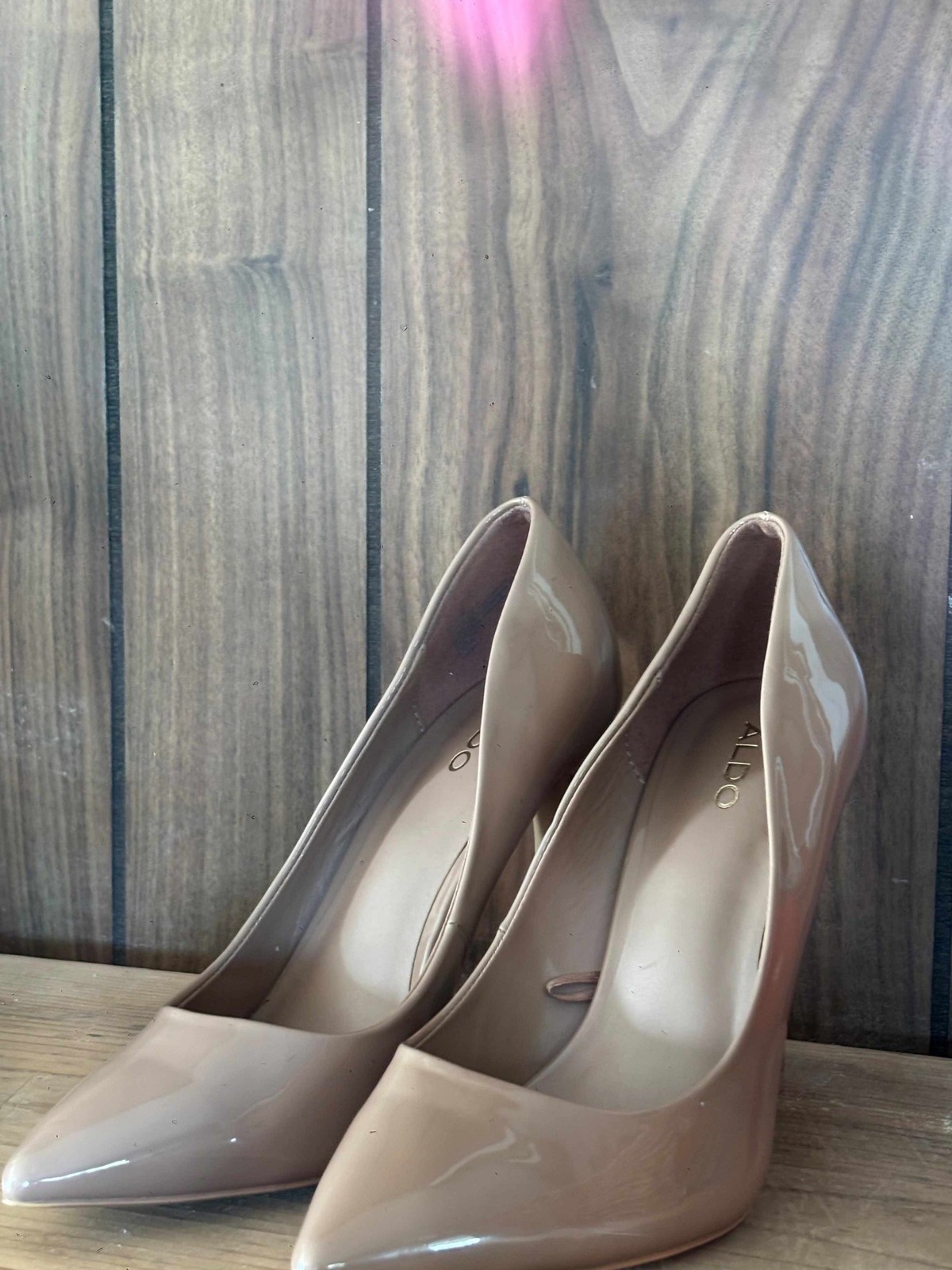 Aldo Beige Patent Leather Heels Shoes Mint Size 9W