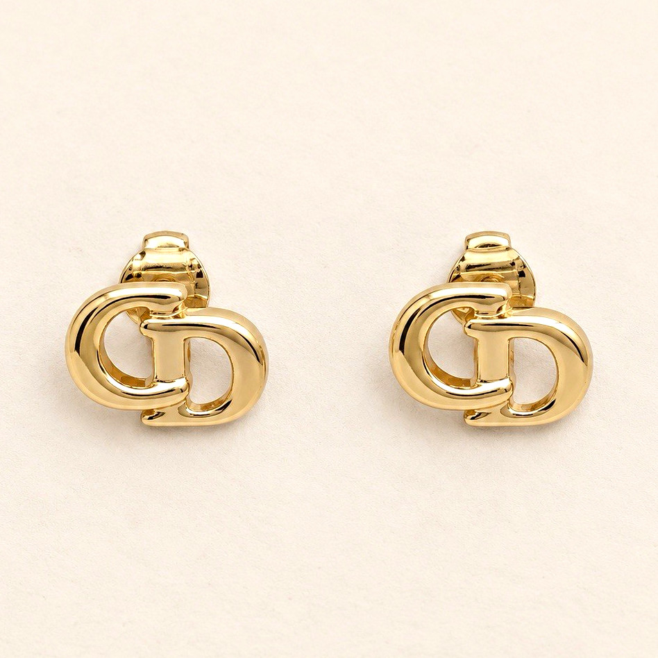 Christian Dior Vintage CD Logo Clip-On Earrings Gold Tone Signed Chr Dior