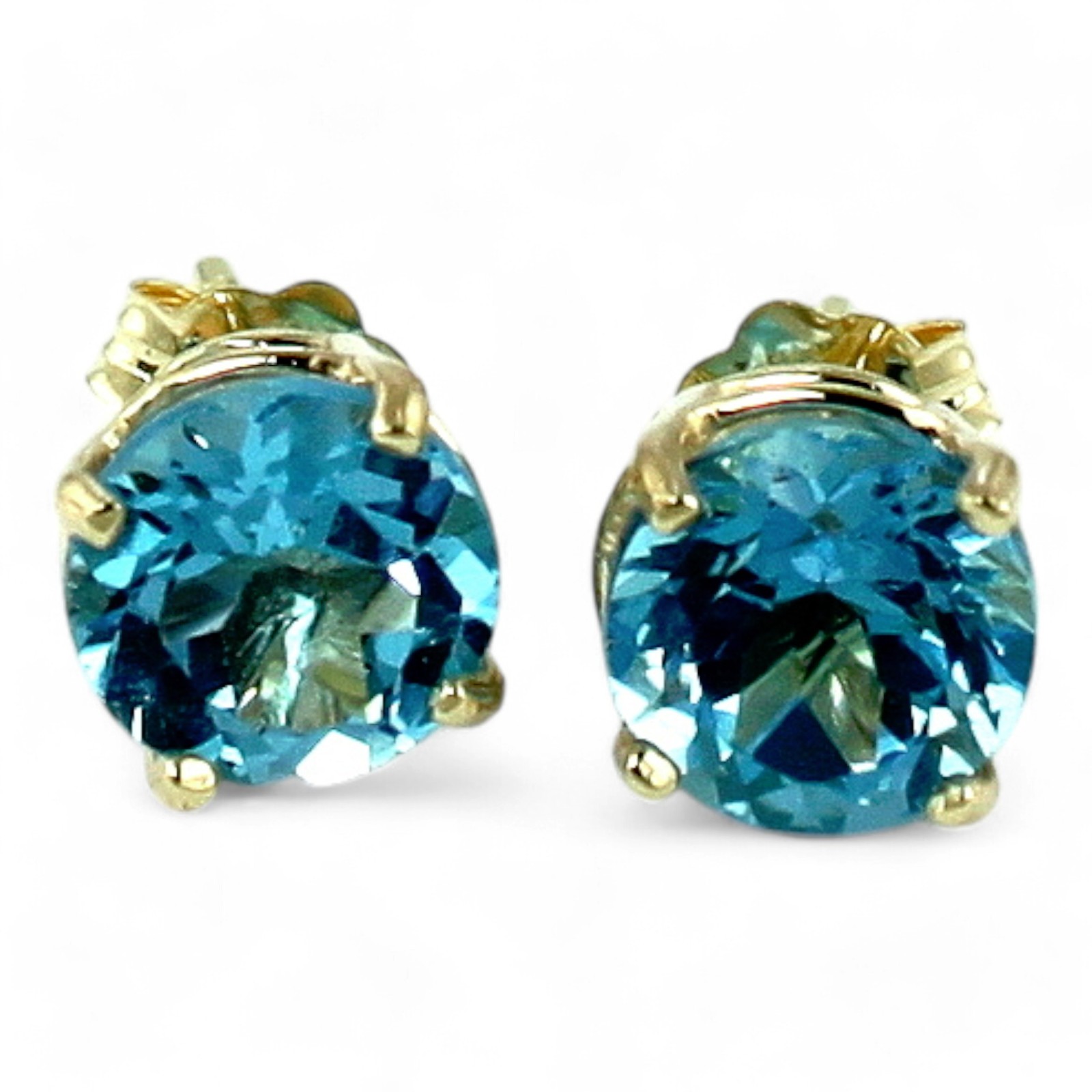 Swiss Blue Topaz, 14KY Gold Post Earrings, E012 Swiss Blue Topaz, 14KY Gold Post Earrings, E012
