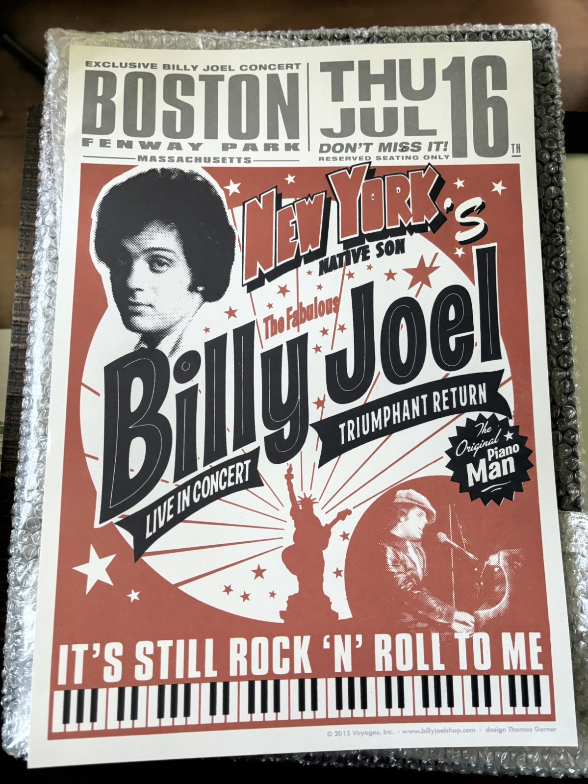 Billy Joel 7/16/2015 Concert Poster, Fenway Park, Boston. Mass