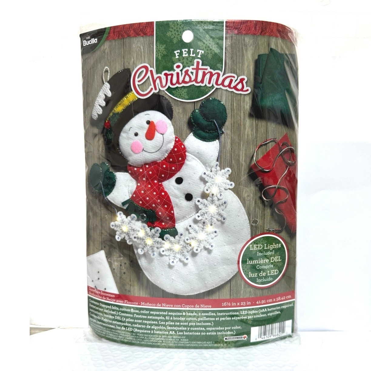 Bucilla Snowflake Snowman with String Lights Felt Wall Hanging Appliqué Kit