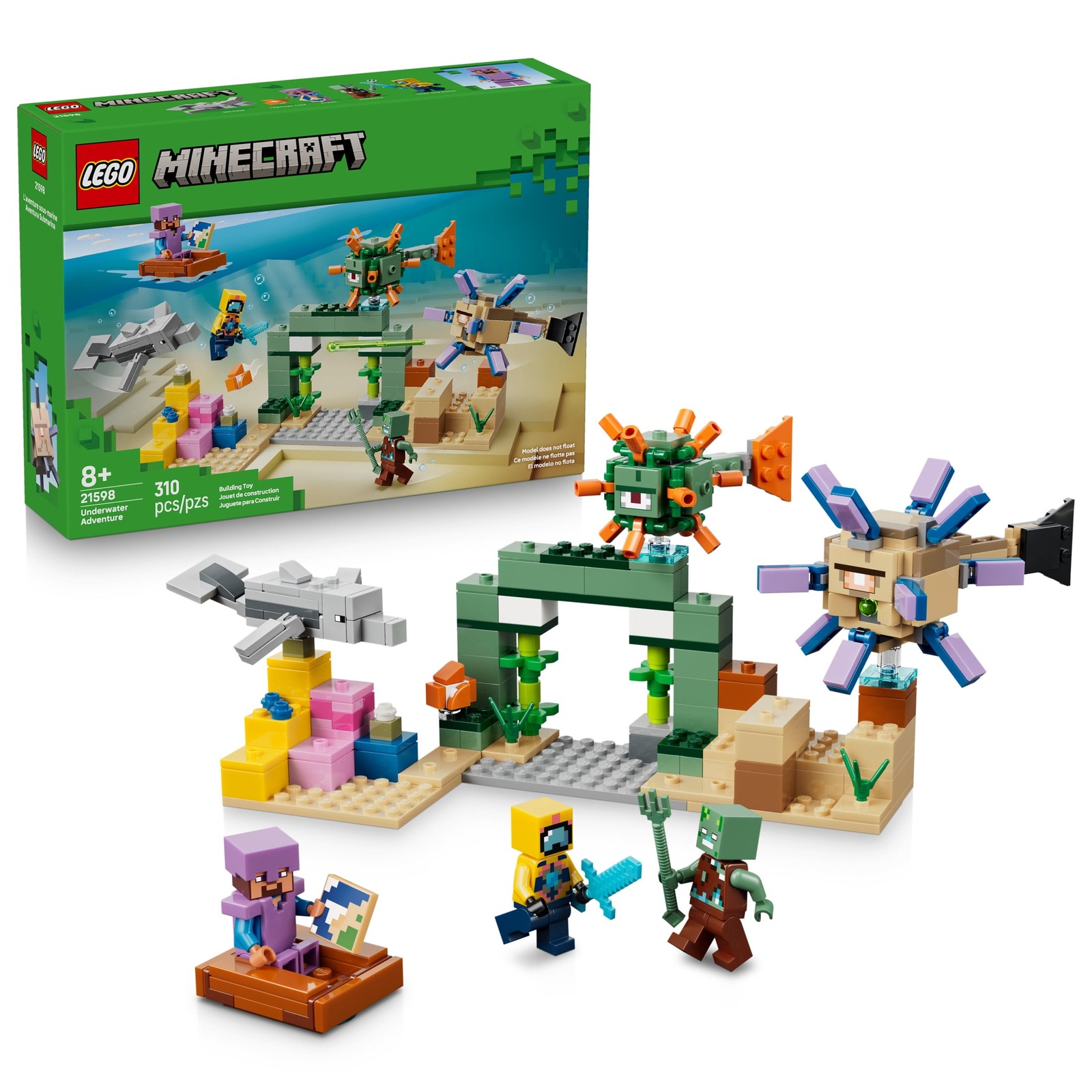 LEGO Minecraft Underwater Adventure Building Toy, 310 Pieces, Multicolor, 21598