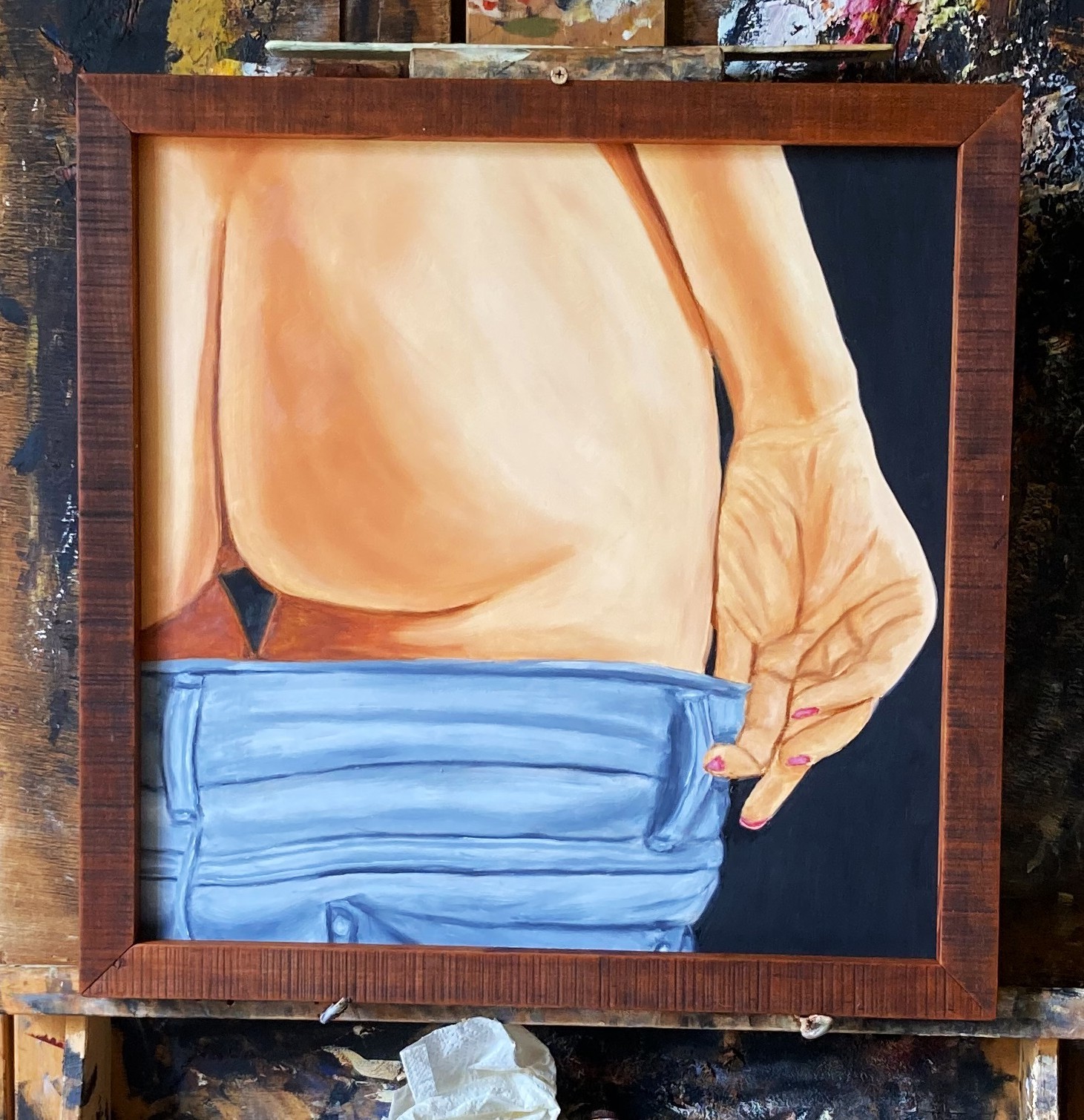 Going Up /Going Down ? VANWINKLE ORIGINAL naked woman oil painting 16x16 signed Going Up /Going Down ? VANWINKLE ORIGINAL naked woman oil painting 16x16 signed