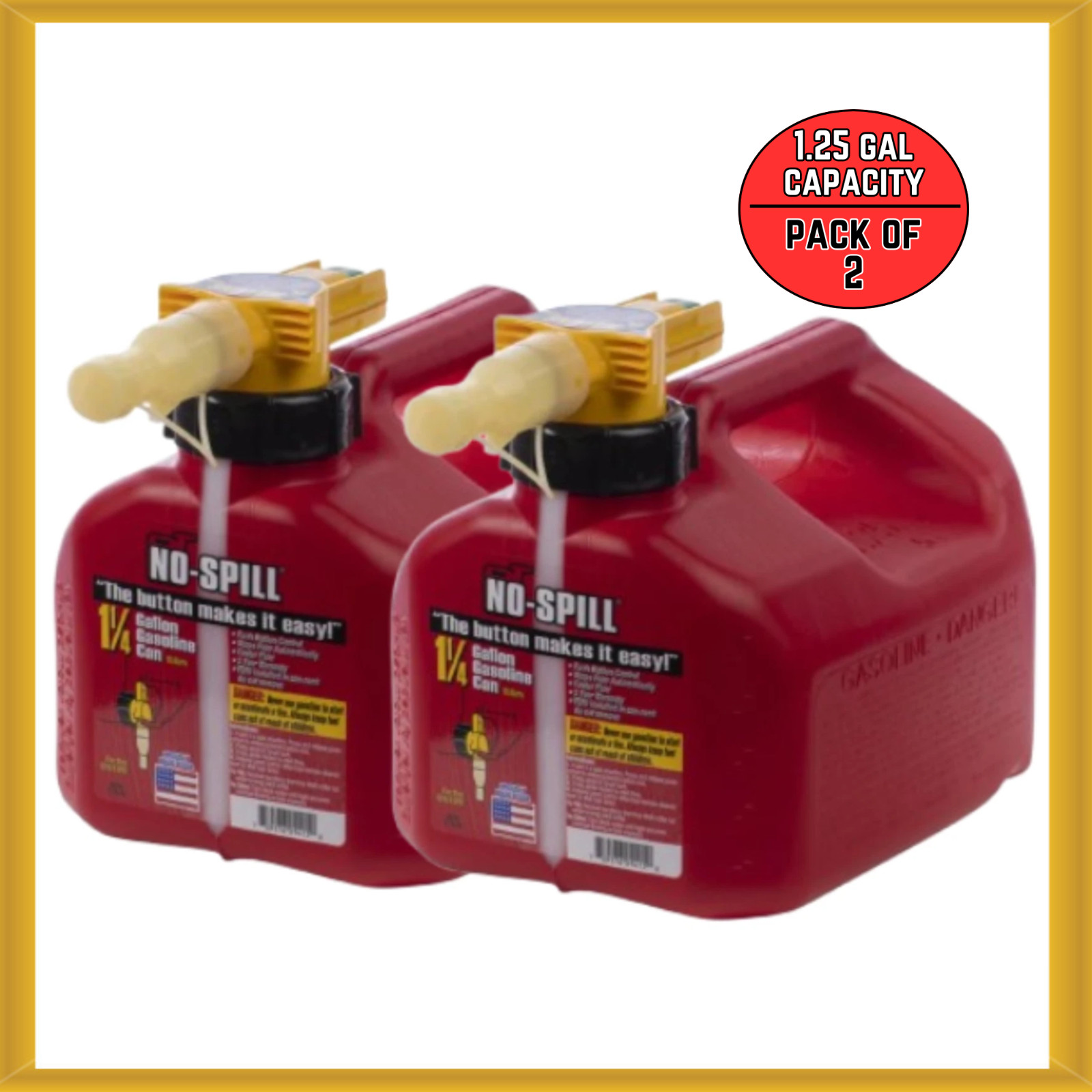 No-Spill 1.25-Gallon Gas Can Red with ViewStripe Stripe (2 PACK) NEW