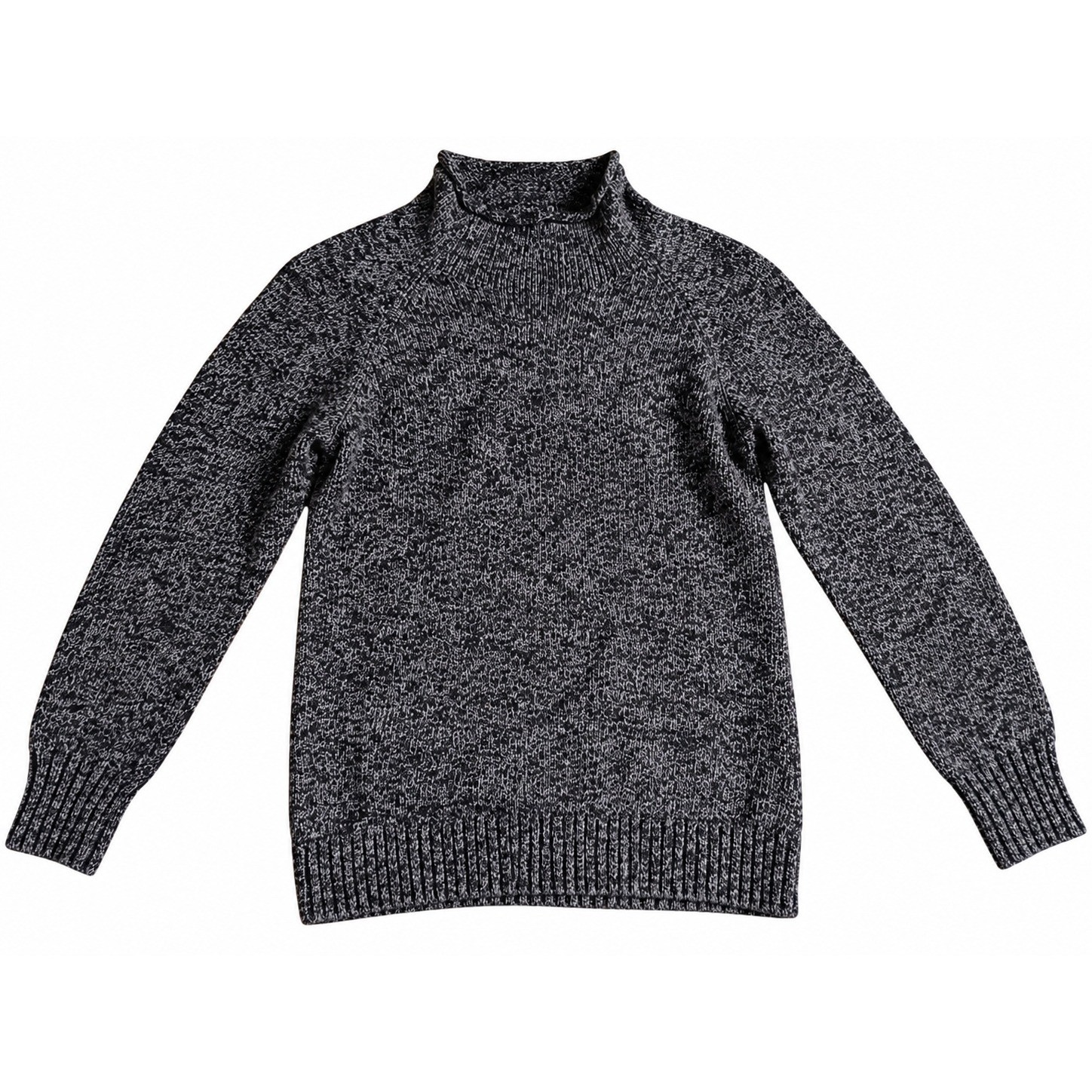 Vintage L.L.Bean Men\'s M 100% Cotton Marled Mock Neck Sweater Gray Black