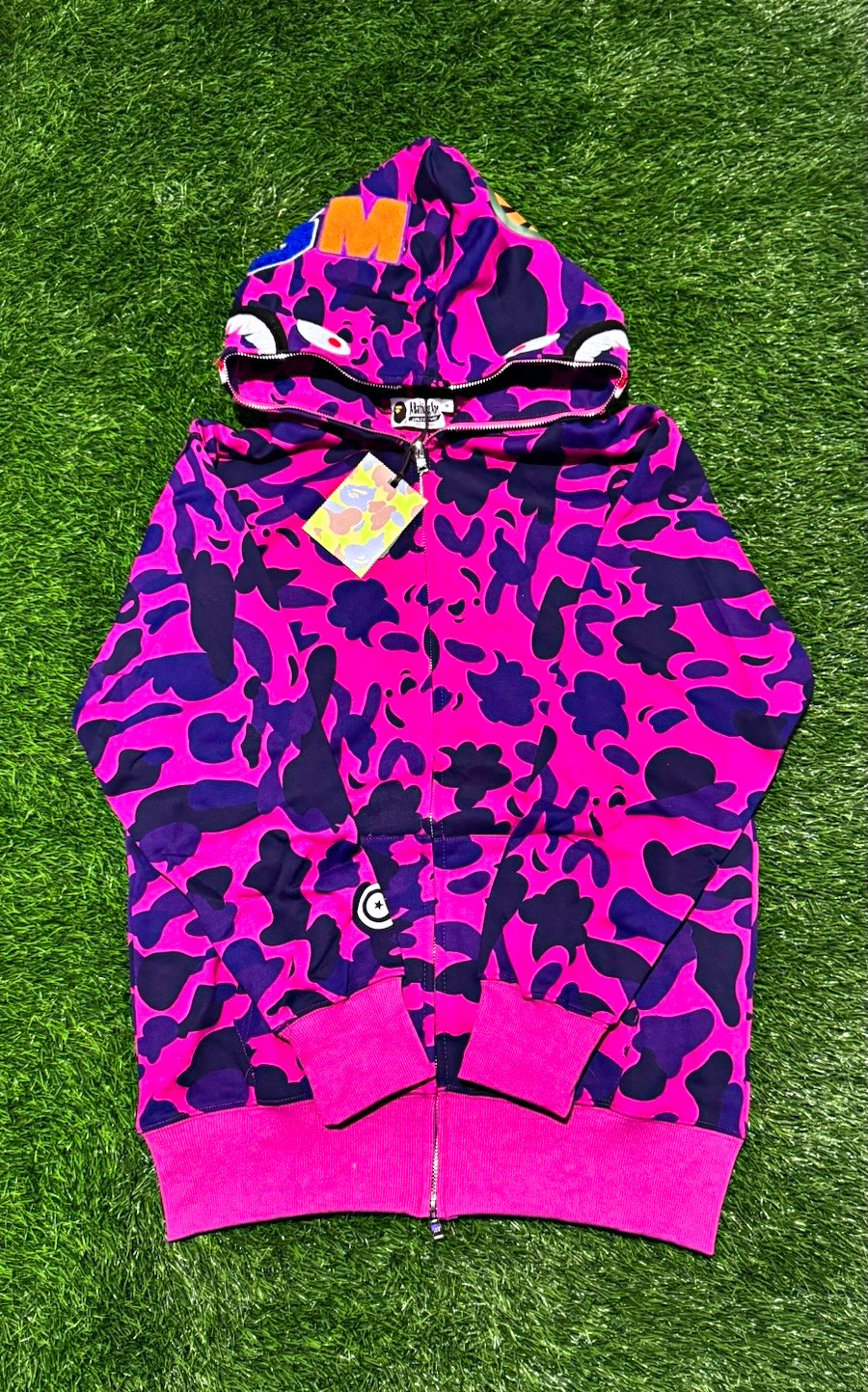 A Bathing Ape Men’s Pink Purple Camo Full Zip Hoodie Size M Logo Pockets