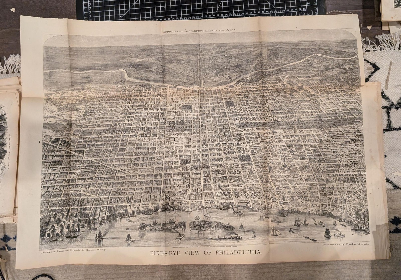 1872 Philadelphia Birds Eye View Harpers Weekly June 15 Theodore Davis Map