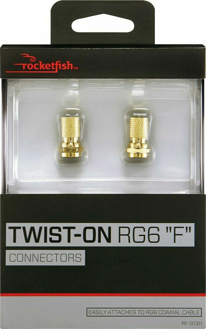 NEW Rocketfish RF-G1311 Twist-On RG6 F-Connectors 2-Pack Gold Coax Cable Coaxial NEW Rocketfish RF-G1311 Twist-On RG6 F-Connectors 2-Pack Gold Coax Cable Coaxial