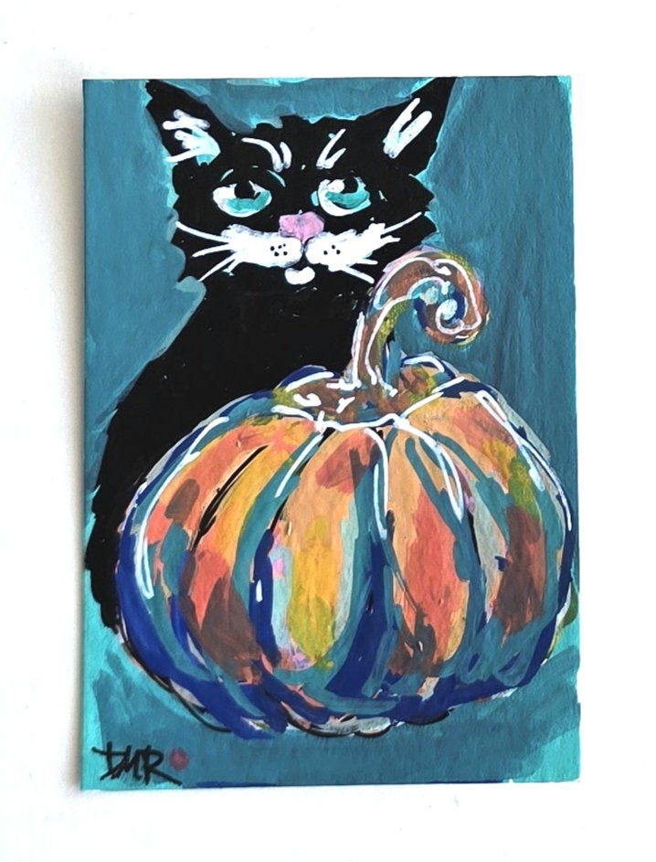 Original ACEO Black Cat Halloween Dulce Maria Rico 