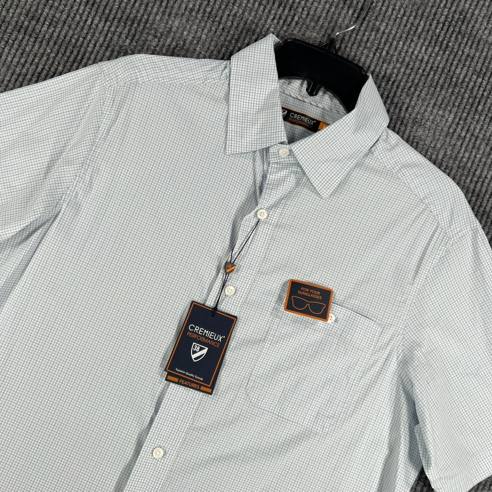 Cremieux Performance Shirt Mens Medium Blue Check Short Sleeve Button Up New