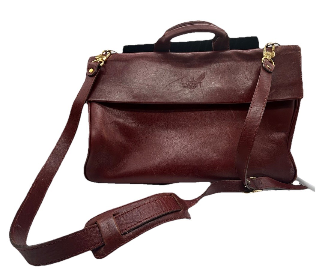 Lancetti Milano Vintage 100% Leather Messenger Satchel Crossbody Laptop Bag