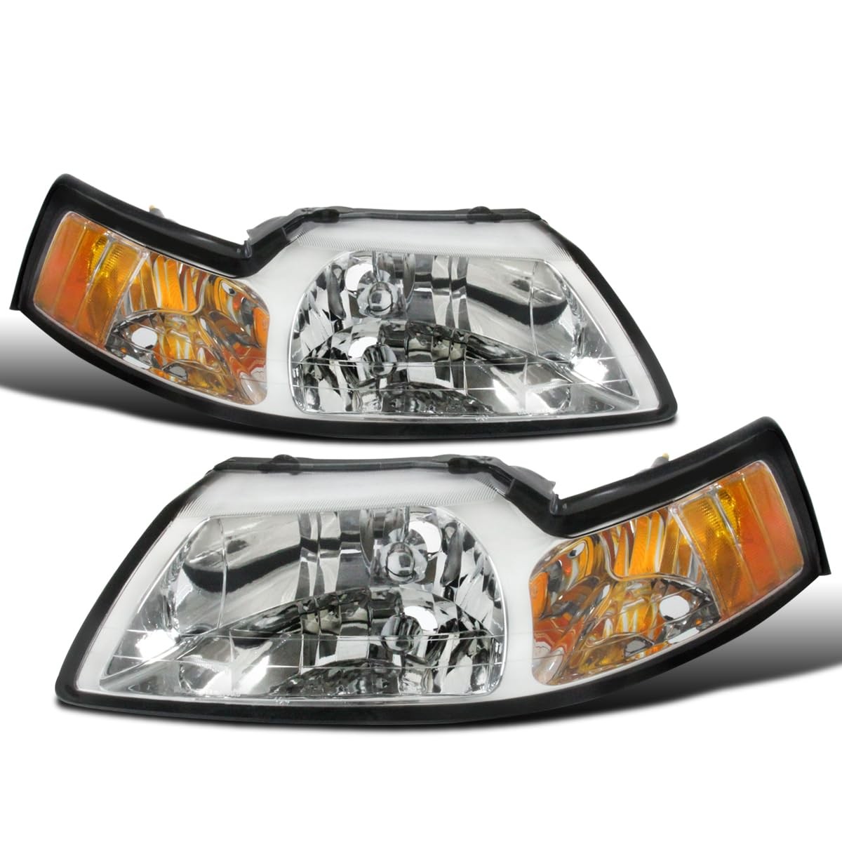 - Fits 1999-2004 Ford Mustang Replacement Headlights Assembly Pair | Chrome