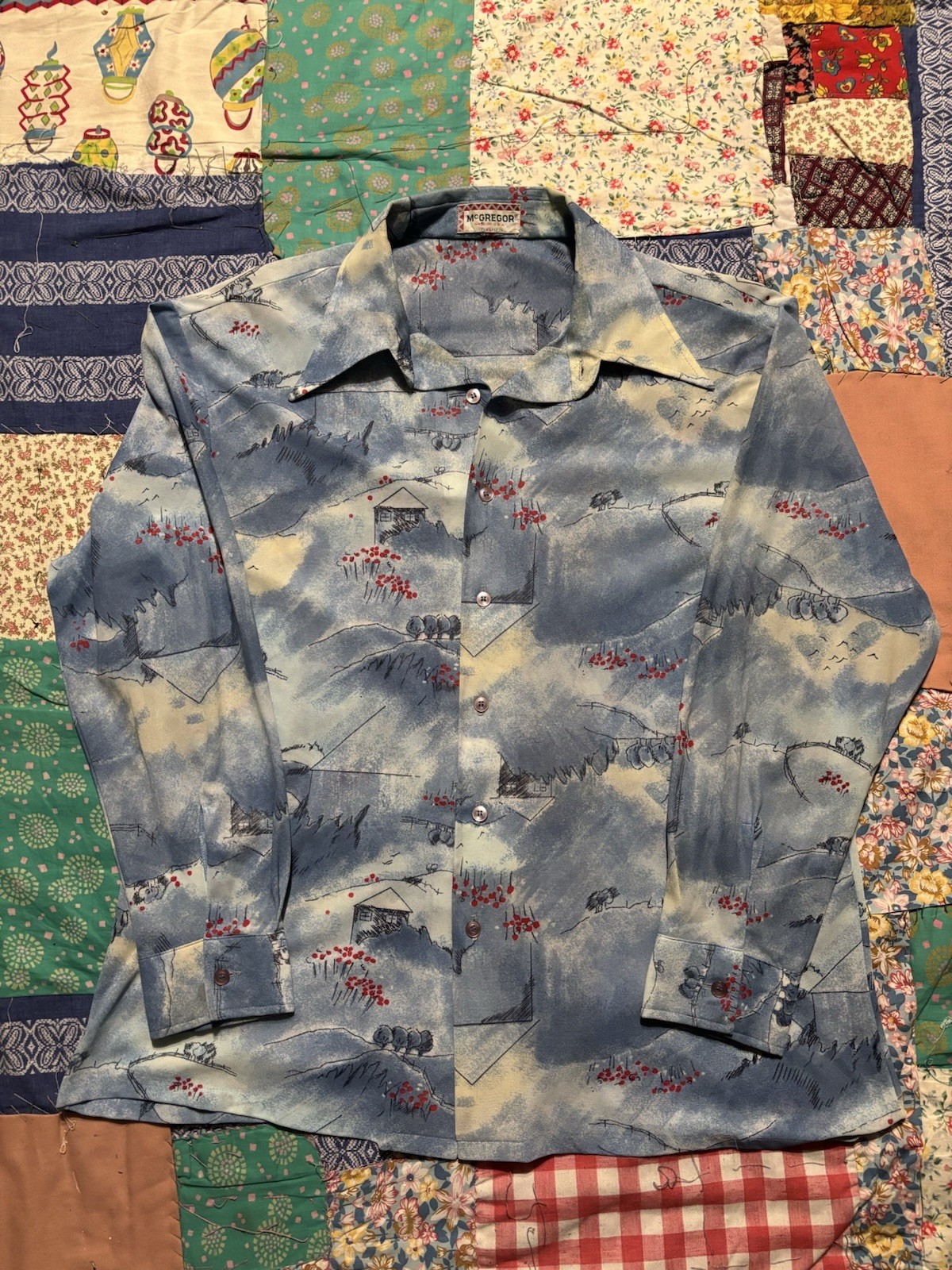 Vintage 60s 70s Mcgregor Novelty Print Button Up Rockabilly Shirt