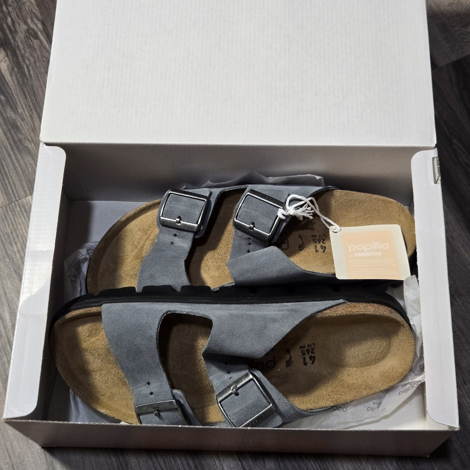 Birkenstock Papillio Arizona Chunky Suede Sandal Flex Basalt Gray Womens Size 41