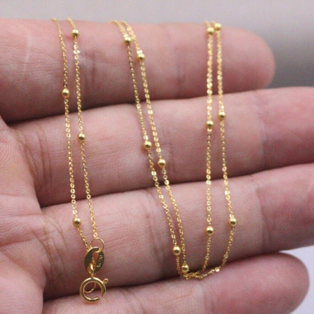Solid 18K Yellow Gold Pure Au750 Beads Full Star Chain Link Women Necklace 18'' Solid 18K Yellow Gold Pure Au750 Beads Full Star Chain Link Women Necklace 18''