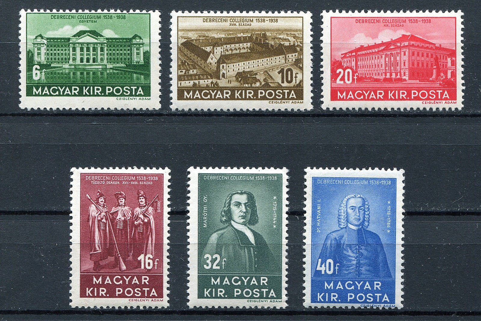 HUNGARY 1938 FOUNDING OF DEBRECEN COLLEGE SCOTT 529-534 PERFECT MNH