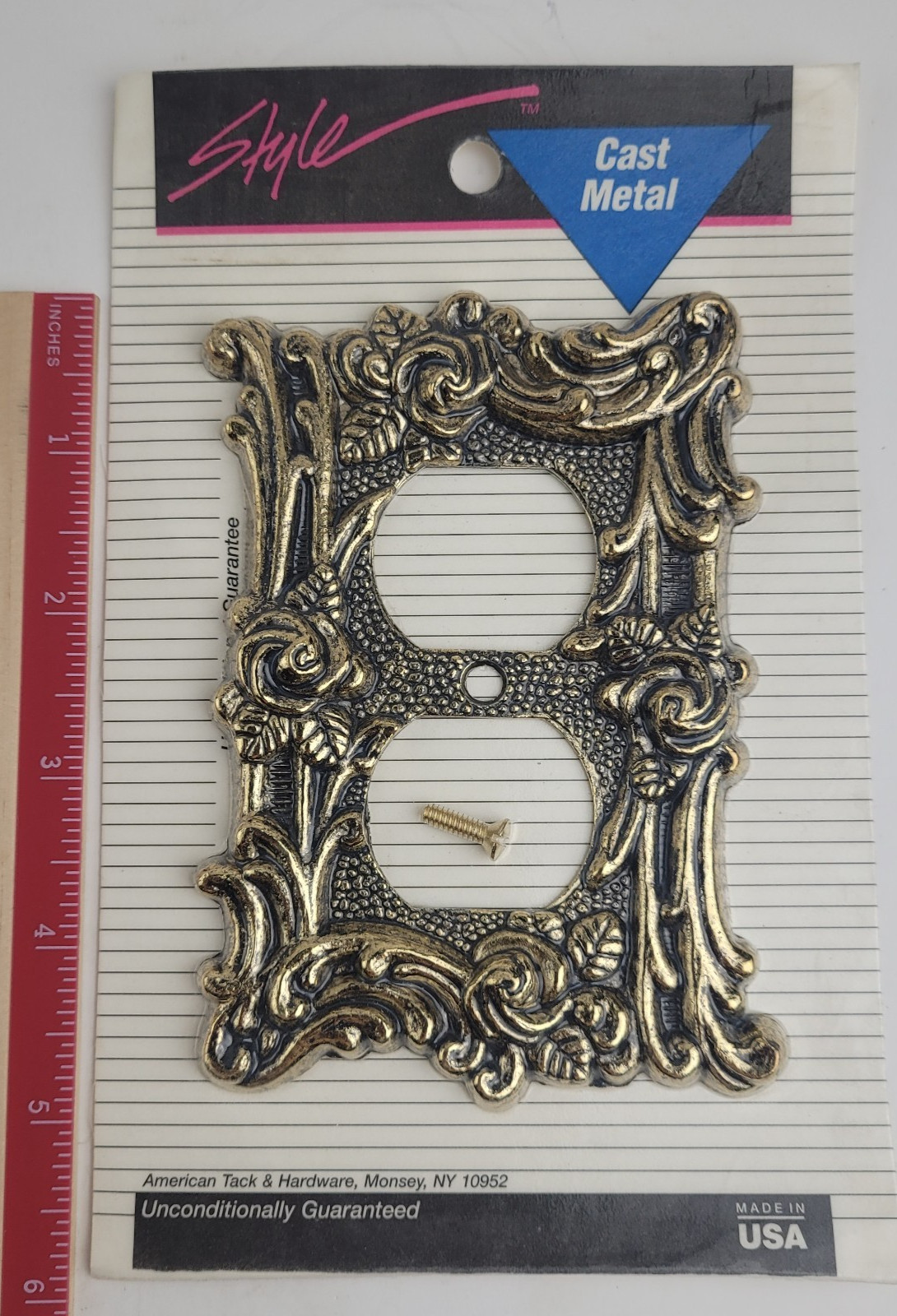 Vintage Amer Tack Switch Plate Outlet Cover Gold Ornate Rose NOS