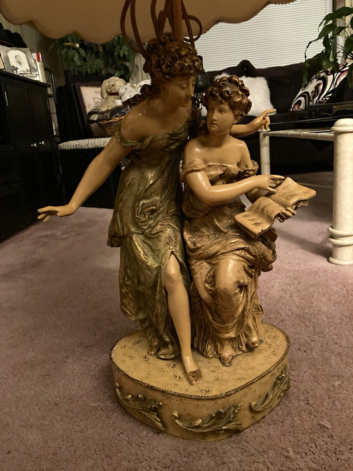Antique Metal Victorian French Renaissance Lamp with Two Women