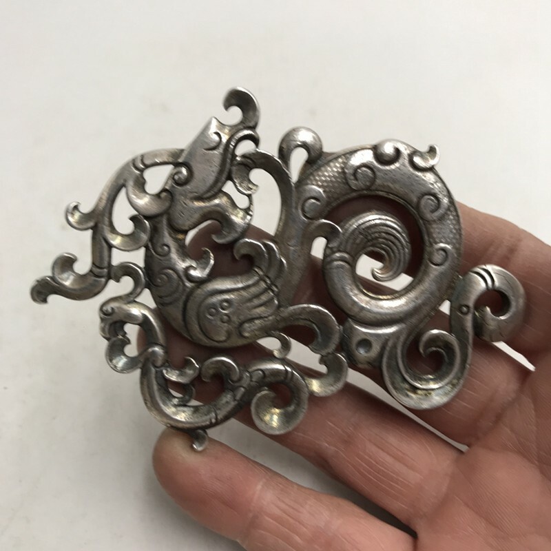Old Chinese tibet silver handmade ancient dragon Pendant Waist card