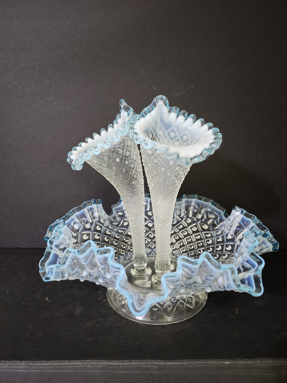 Vintage Fenton Diamond Lace Blue Opalescent 10